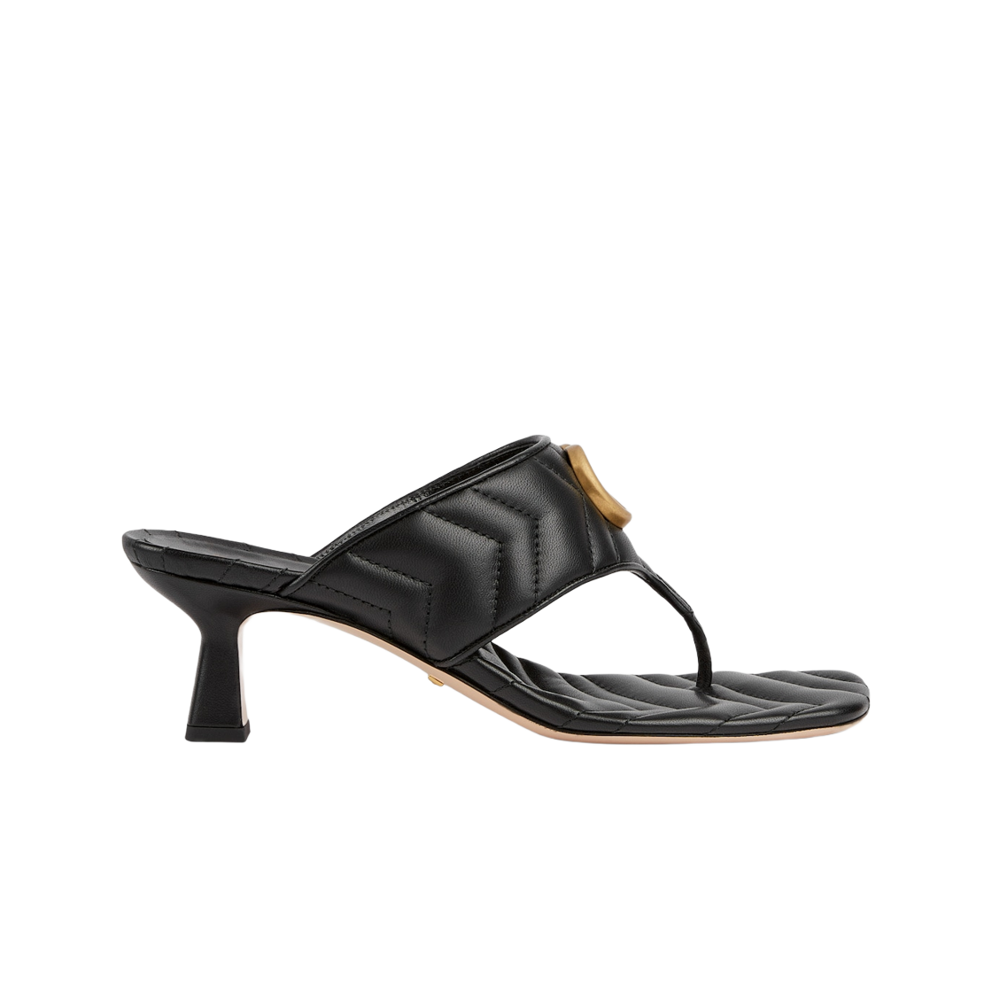 (W) 구찌 더블 G 통 샌들 블랙 쉐브론 마테라쎄 레더((W) Gucci Double G Thong Sandal Black Chevron Matelasse Leather)