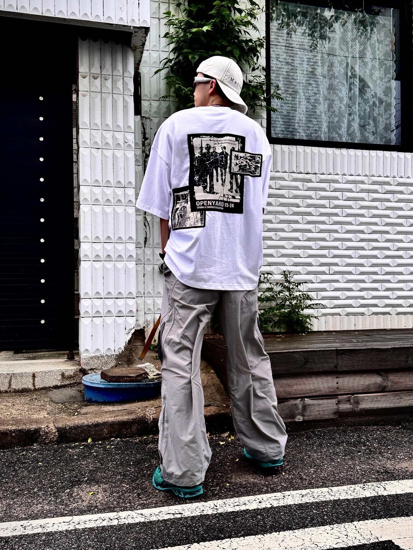 Sansan Gear Slope Pants Grey - 24SS, Matin Kim Matin Stitch Ball Cap White 착용 스타일 - 3