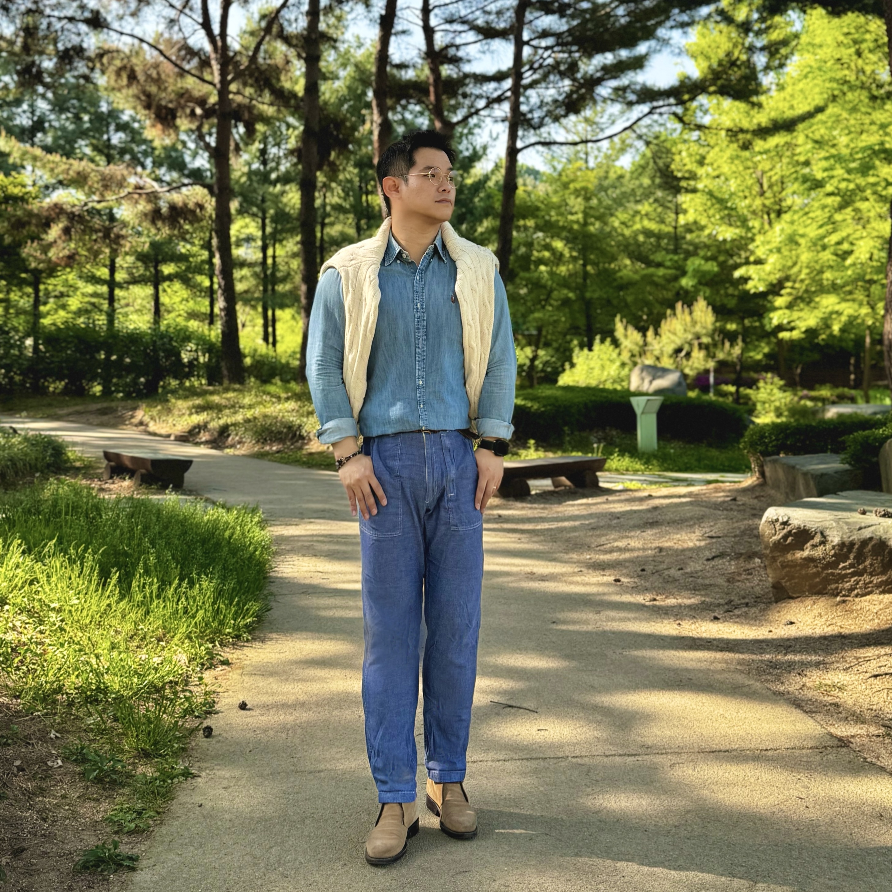 [30%적립] Polo Ralph Lauren Custom Fit Denim Shirt Navy 착용 스타일 - 2