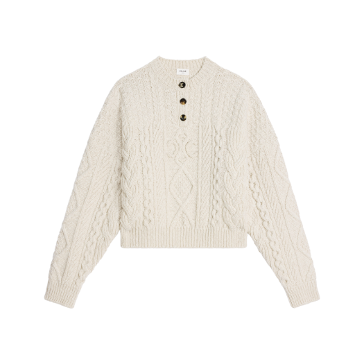 (W) Celine Triomphe Crew Neck Sweater in Aran Wool Off White