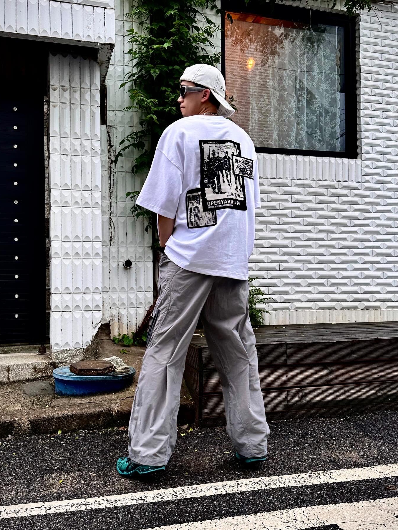 Sansan Gear Slope Pants Grey - 24SS, Matin Kim Matin Stitch Ball Cap White 착용 스타일 - 2