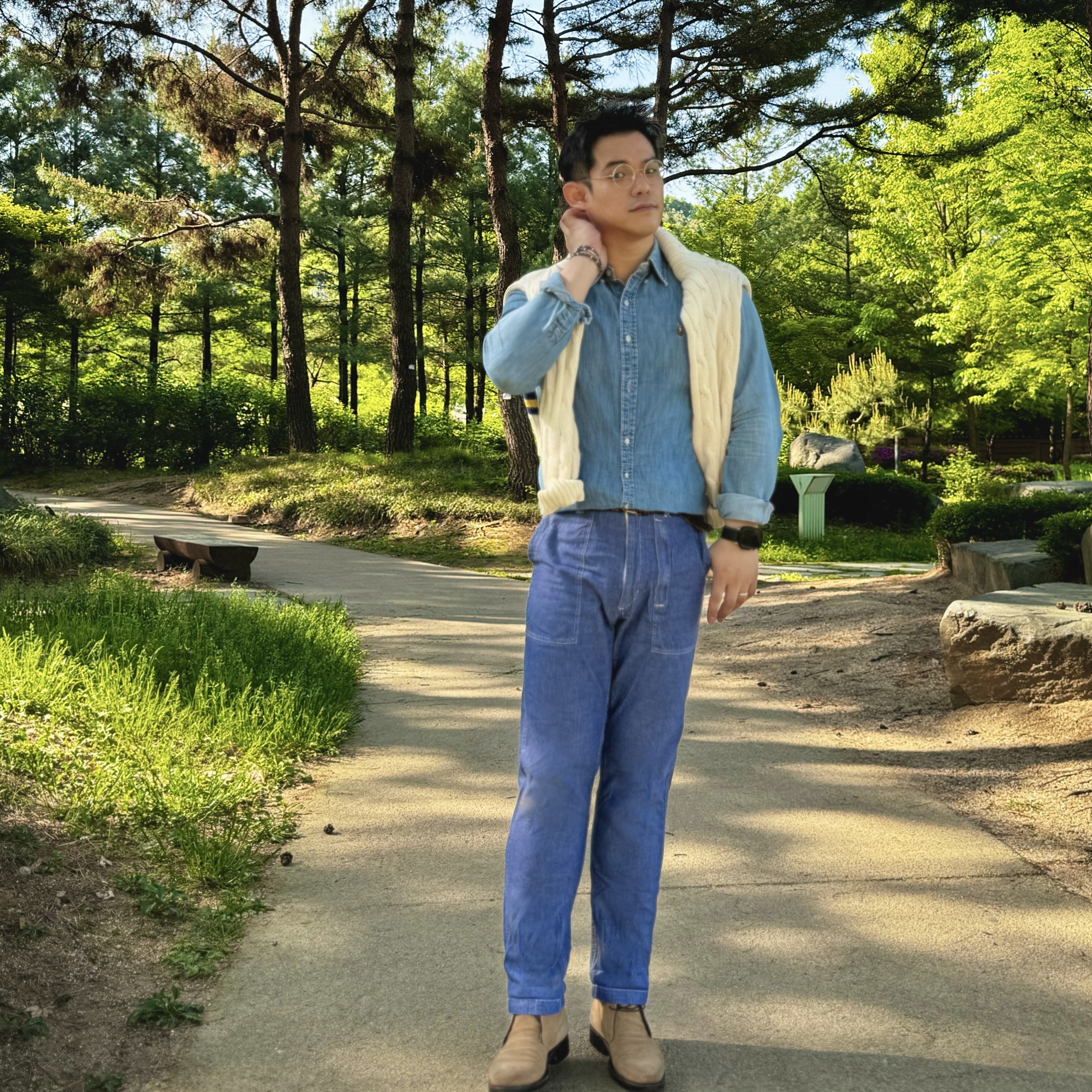 [30%적립] Polo Ralph Lauren Custom Fit Denim Shirt Navy 착용 스타일 - 3