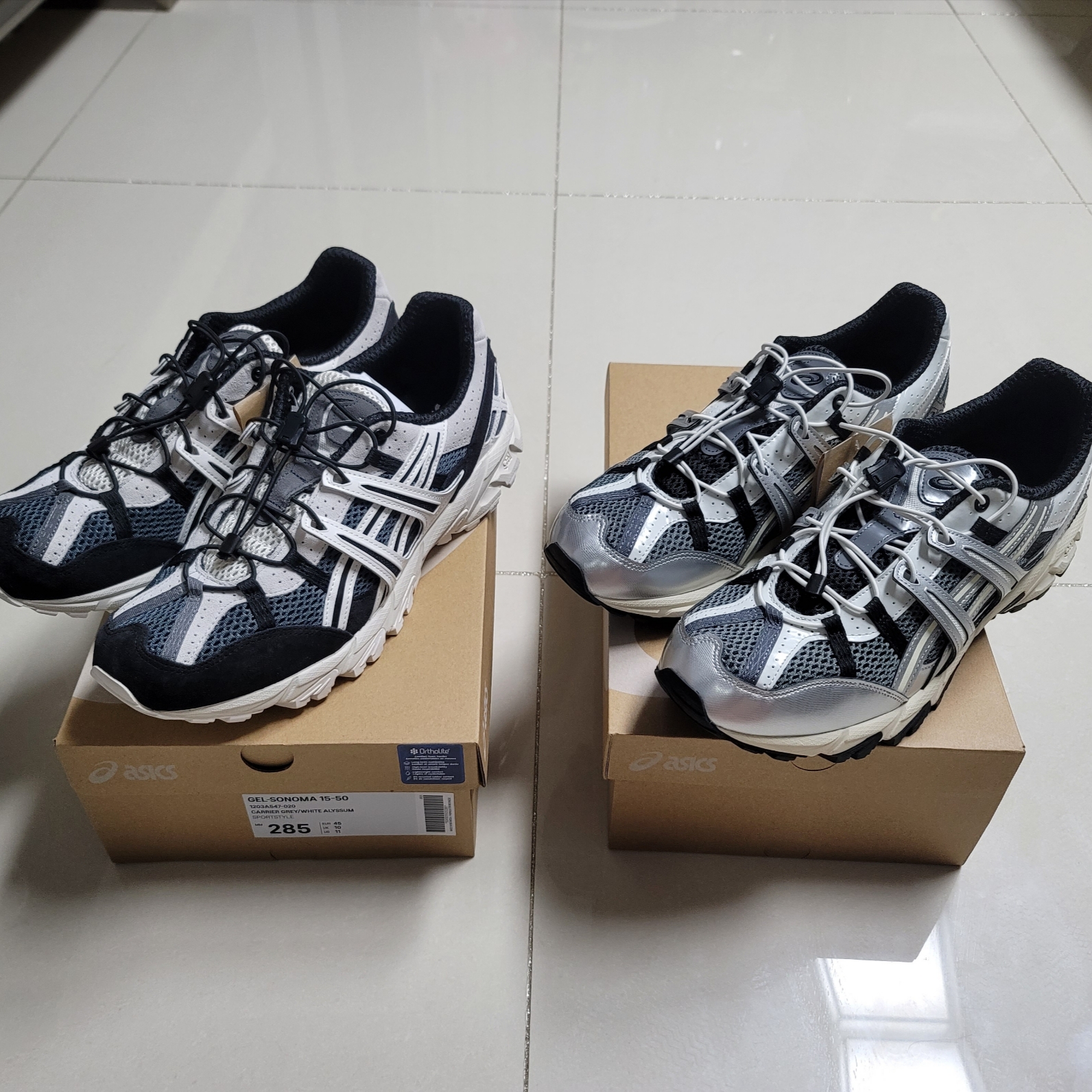Asics Unlimited Gel-Sonoma 15-50 Steel Grey Pure Silver, Asics Unlimited Gel-Sonoma 15-50 Carrier Grey White Alyssum 착용 스타일 - 1