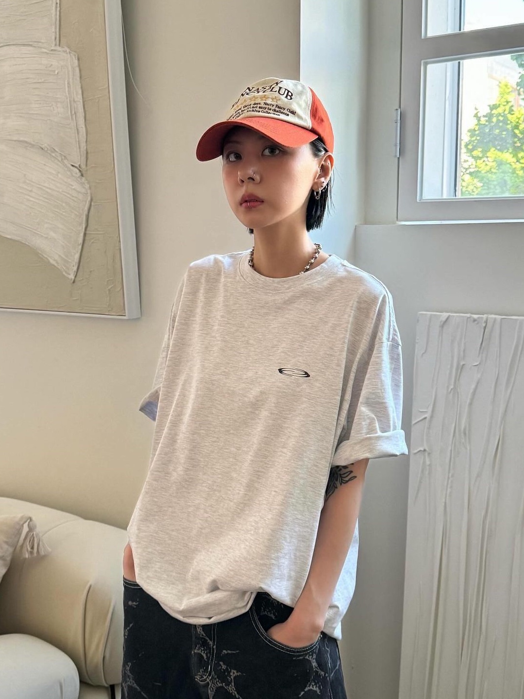 Opening Project Small Logo T-Shirts 3Pack, Opening Project Small Logo T Shirt Melange Grey 착용 스타일