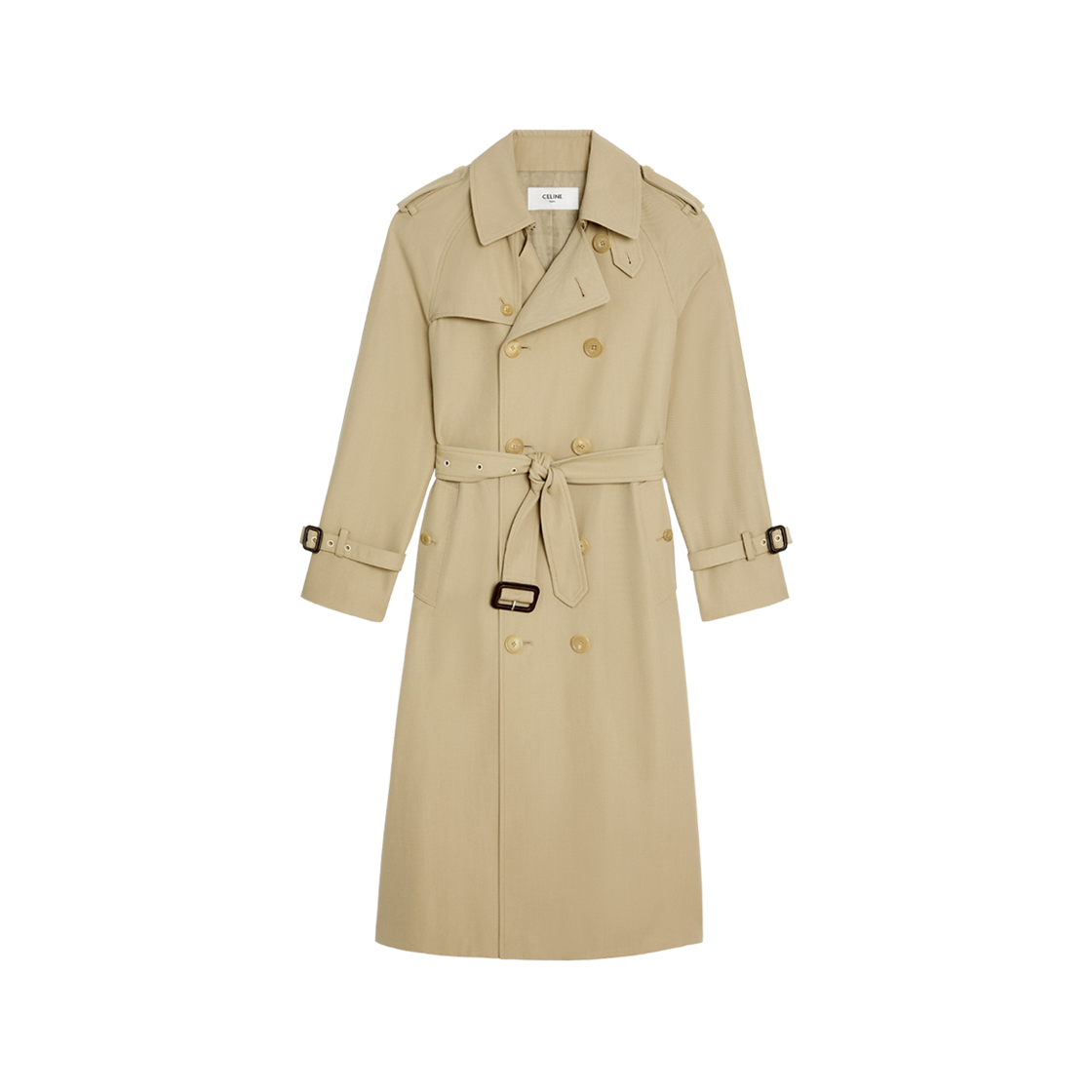 (W) Celine Wiltern Trench Coat in Cotton Gabardine Off White Rouge Profond 상세 이미지 1