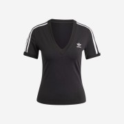 (W) Adidas 3-Stripes V-Neck Slim T-Shirt Black - KR Sizing