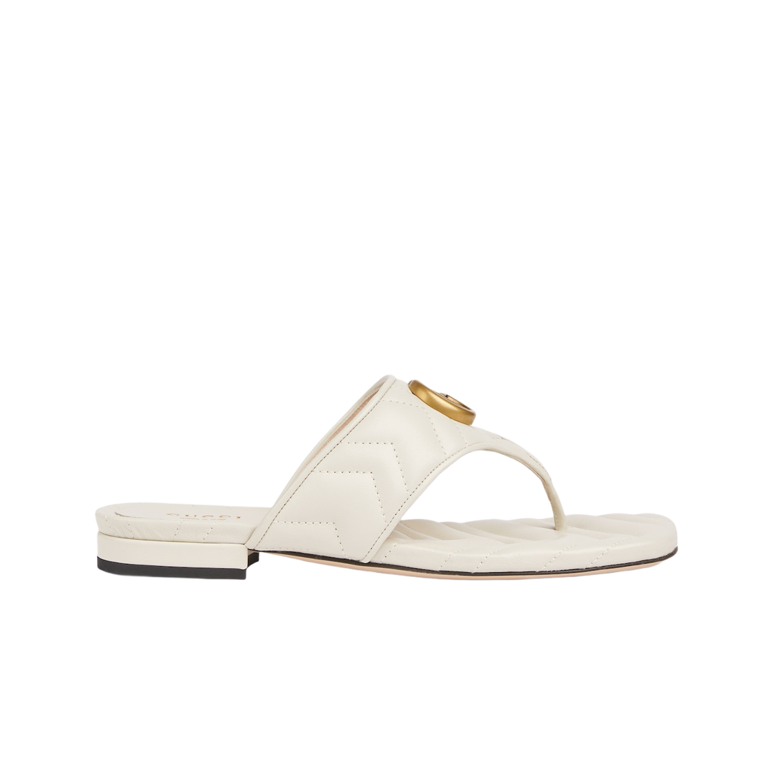 (W) 구찌 더블 G 통 샌들 화이트 마테라쎄 쉐브론 레더((W) Gucci Double G Thong Sandal White Matelasse Chevron Leather)