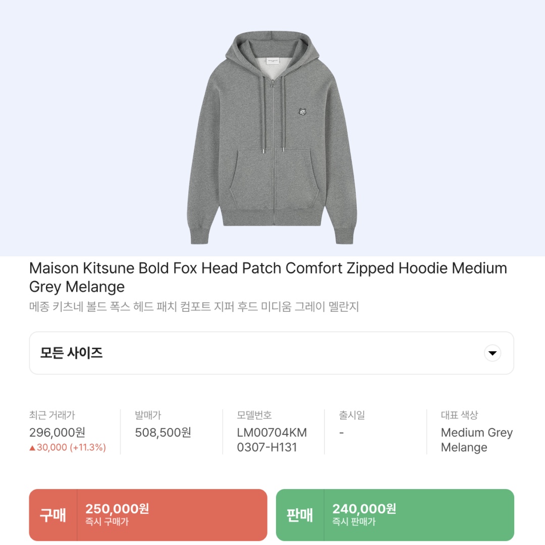 Maison Kitsune Bold Fox Head Patch Comfort Zipped Hoodie Medium Grey Melange 착용 스타일 - 2