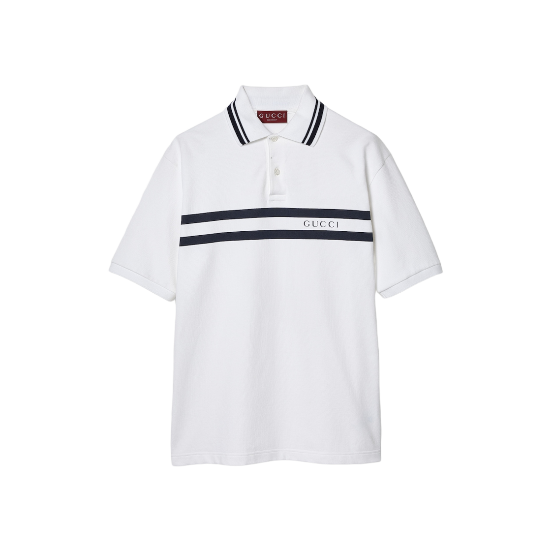 Gucci Cotton Polo Shirt with Gucci Print White Stretch Cotton Piquet 상세 이미지 1