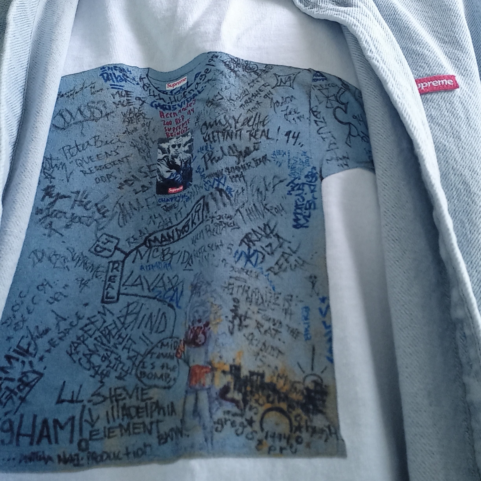 Supreme 2-Tone S Logo 6-Panel Washed Denim - 24SS, Supreme Small Box Shirt Washed Blue - 24SS 착용 스타일 - 2