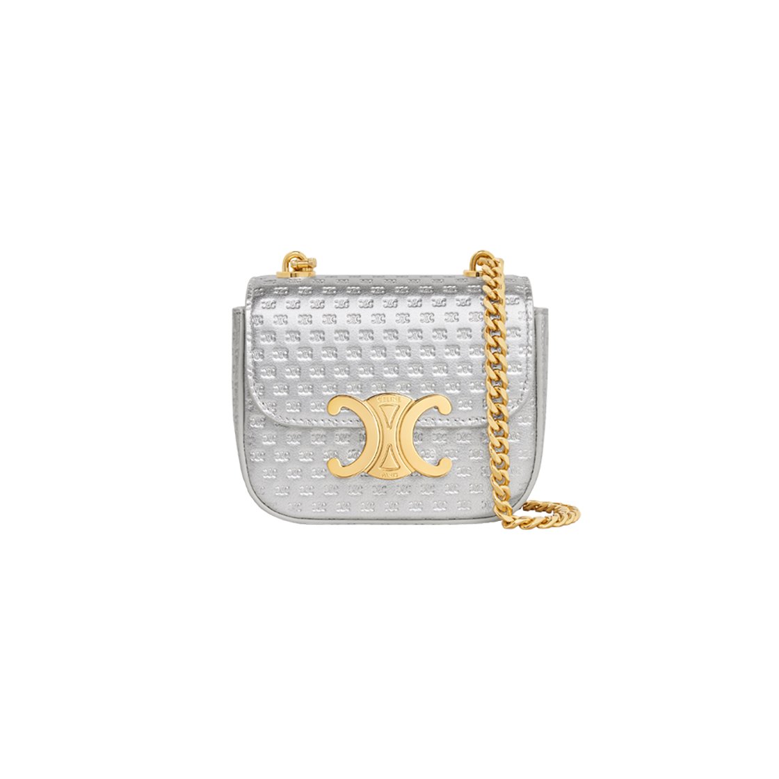 Celine Mini Chain Claude in Laminated Calfskin Embossed Triomphe Silver 상세 이미지 1