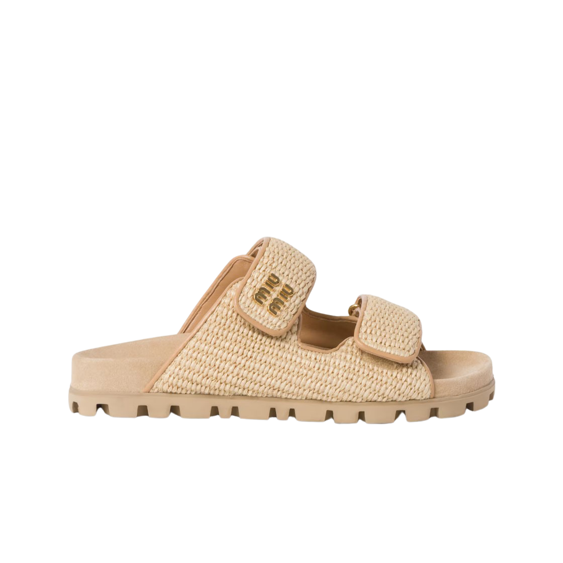 (W) 미우 미우 라피아 이펙트 우븐 패브릭 슬라이드 내츄럴((W) Miu Miu Raffia-Effect Woven Fabric Slides Natural)