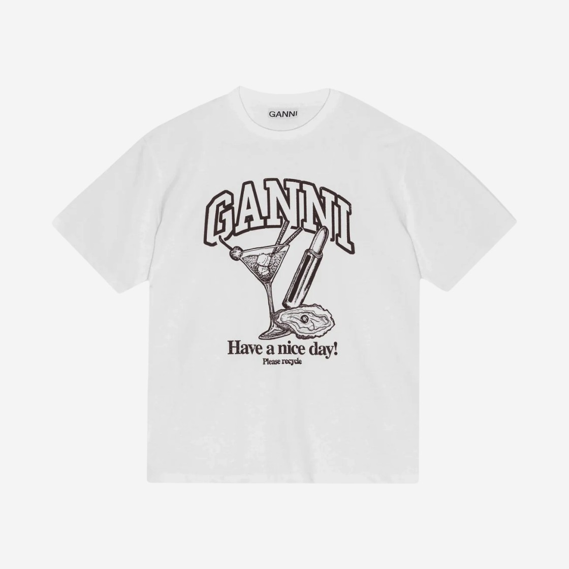 (W) Ganni Future White Relaxed Cocktail T-Shirt Bright White 상세 이미지 1