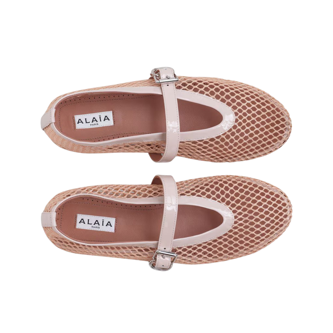 (W) 알라이아 발레 플랫 피쉬넷 누드((W) Alaia Ballet Flats in Fishnet Nude) - 2