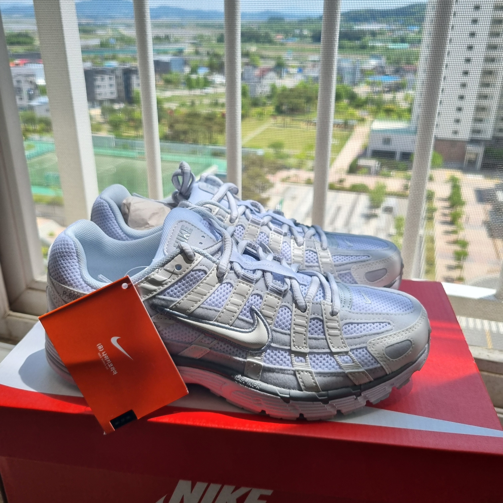 (W) Nike P-6000 Metallic Summit White 착용 스타일 - 2
