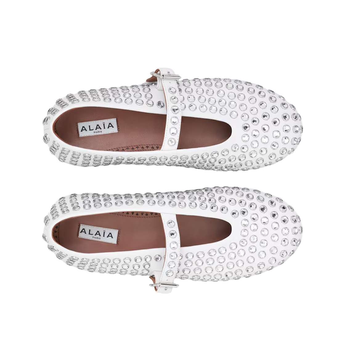 (W) 알라이아 스트라스 램스킨 발레 플랫 화이트((W) Alaia Strass Lambskin Ballet Flats White) - 2