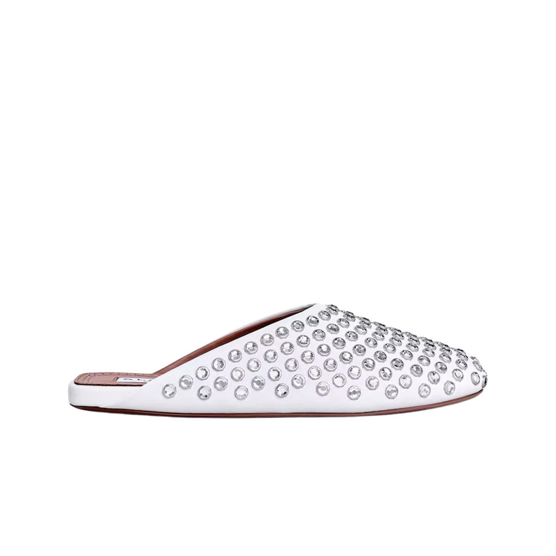 AA3M081CK116-020 (W) Alaia Flat Mules in Strass Lambskin White
