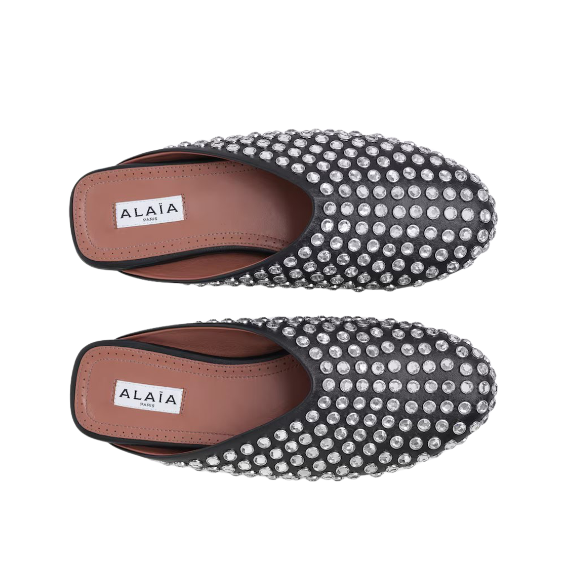 (W) 알라이아 플랫 뮬 스트라스 램스킨 블랙((W) Alaia Flat Mules in Strass Lambskin Black) - 2