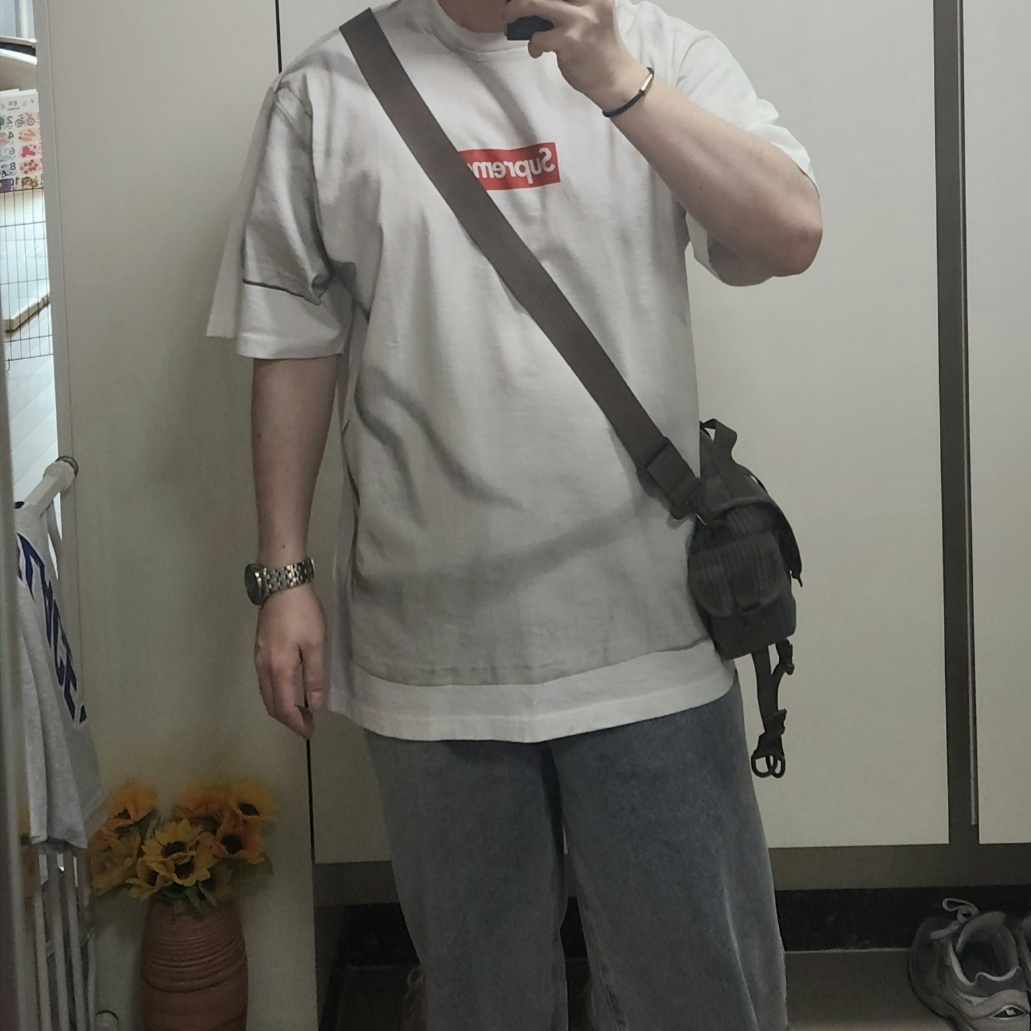 Supreme x MM6 Maison Margiela Box Logo T-Shirt White - 24SS, Supreme Mini Duffle Bag Woodland Camo - 24SS 착용 스타일
