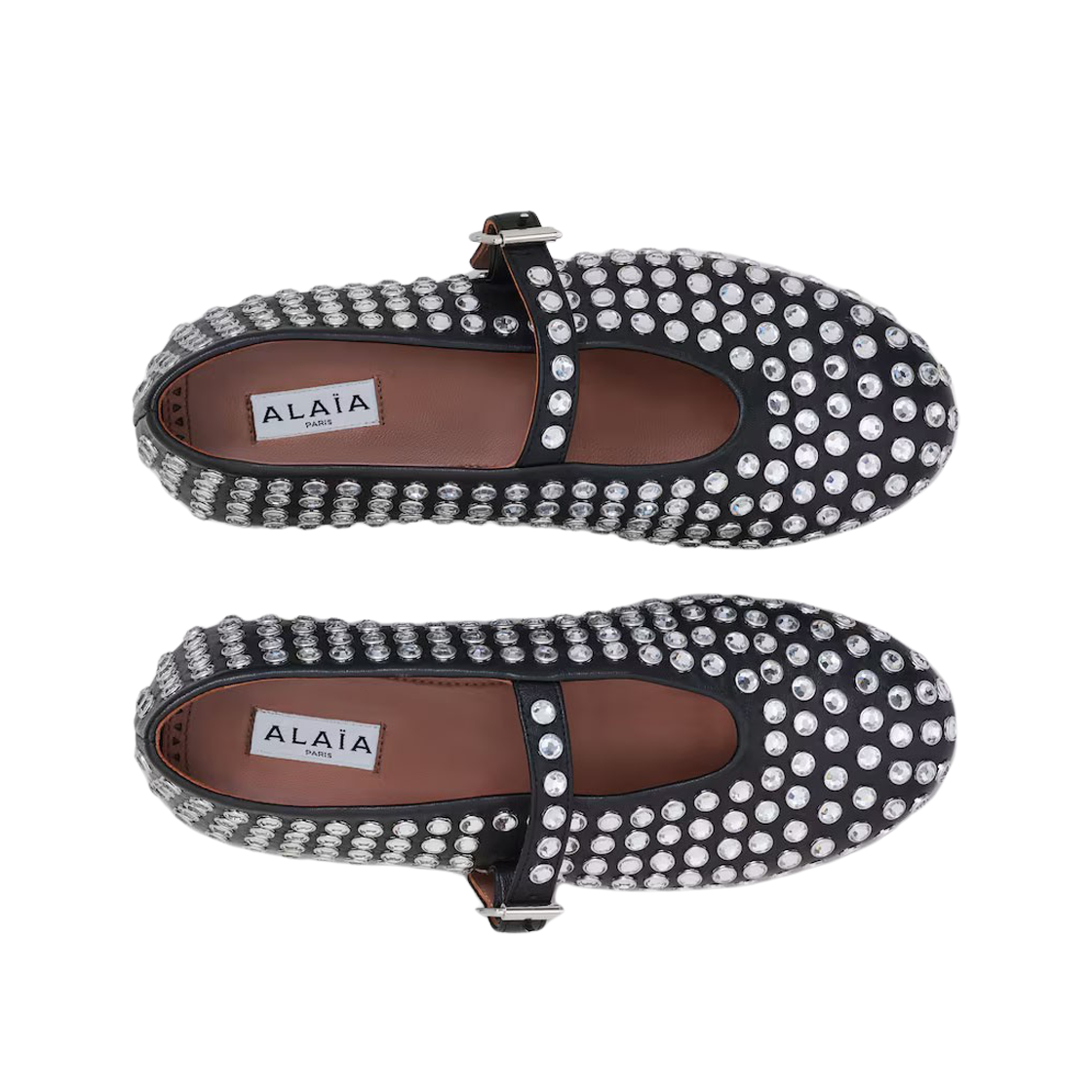 (W) 알라이아 스트라스 램스킨 발레 플랫 블랙((W) Alaia Strass Lambskin Ballet Flats Black) - 2