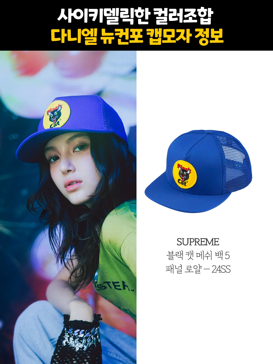 Supreme Black Cat Mesh Back 5-Panel Royal - 24SS 착용 스타일 - 1