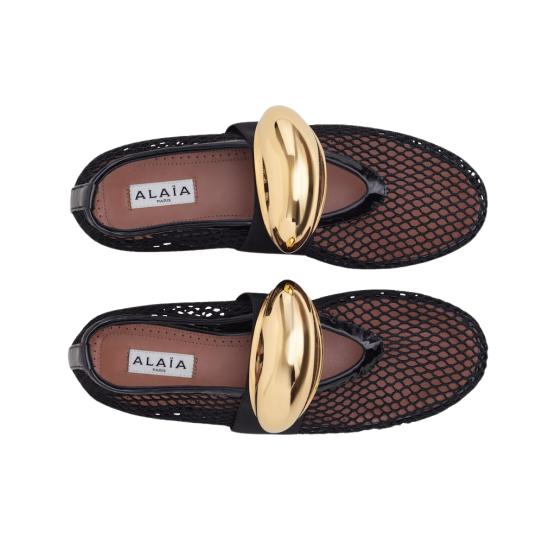 (W) 알라이아 발레 플랫 쥬얼 피쉬넷 블랙((W) Alaia Ballet Flats Jewel in Fishnet Black) - 2