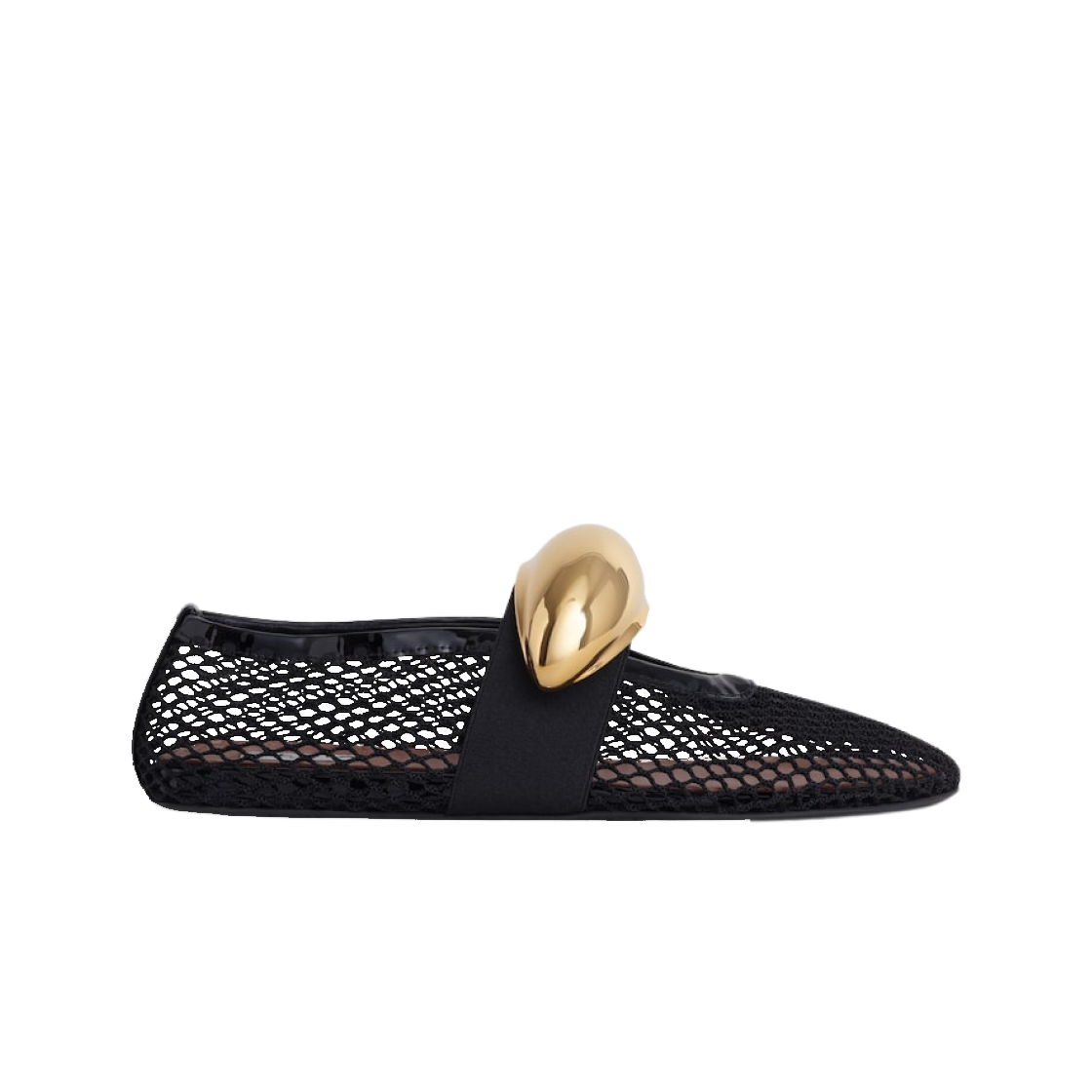 (W) 알라이아 발레 플랫 쥬얼 피쉬넷 블랙((W) Alaia Ballet Flats Jewel in Fishnet Black) - 1