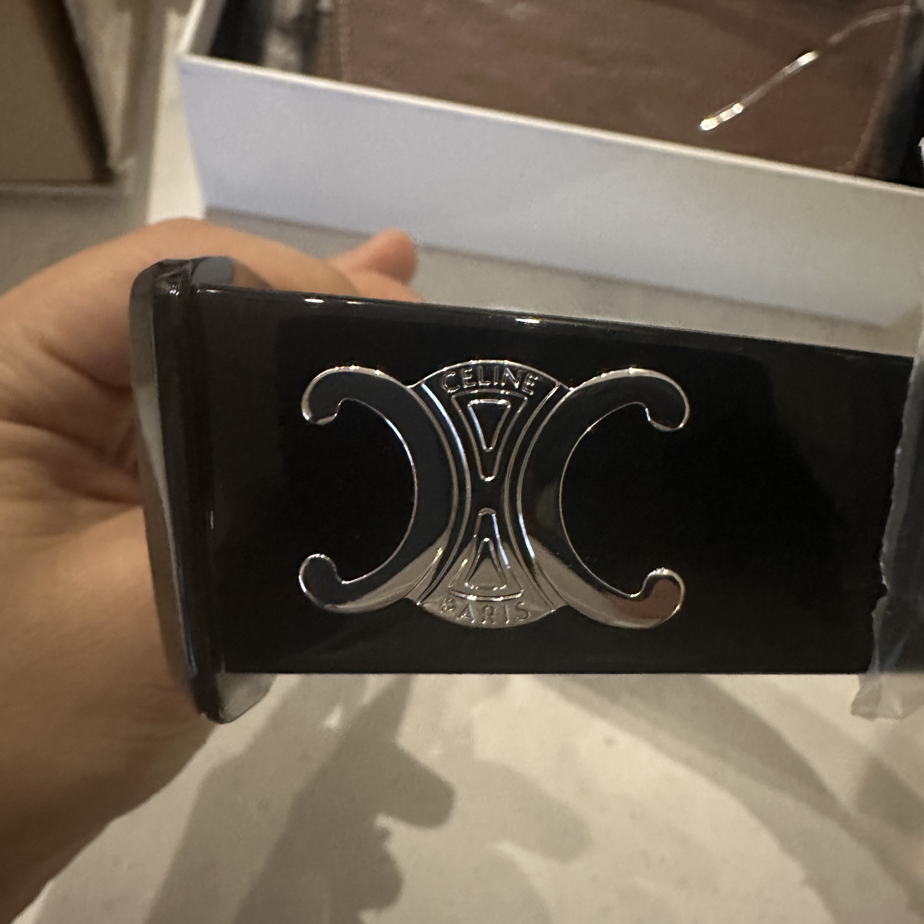 (W) Celine Triomphe XL 01 Sunglasses in Acetate Black 착용 스타일 - 2