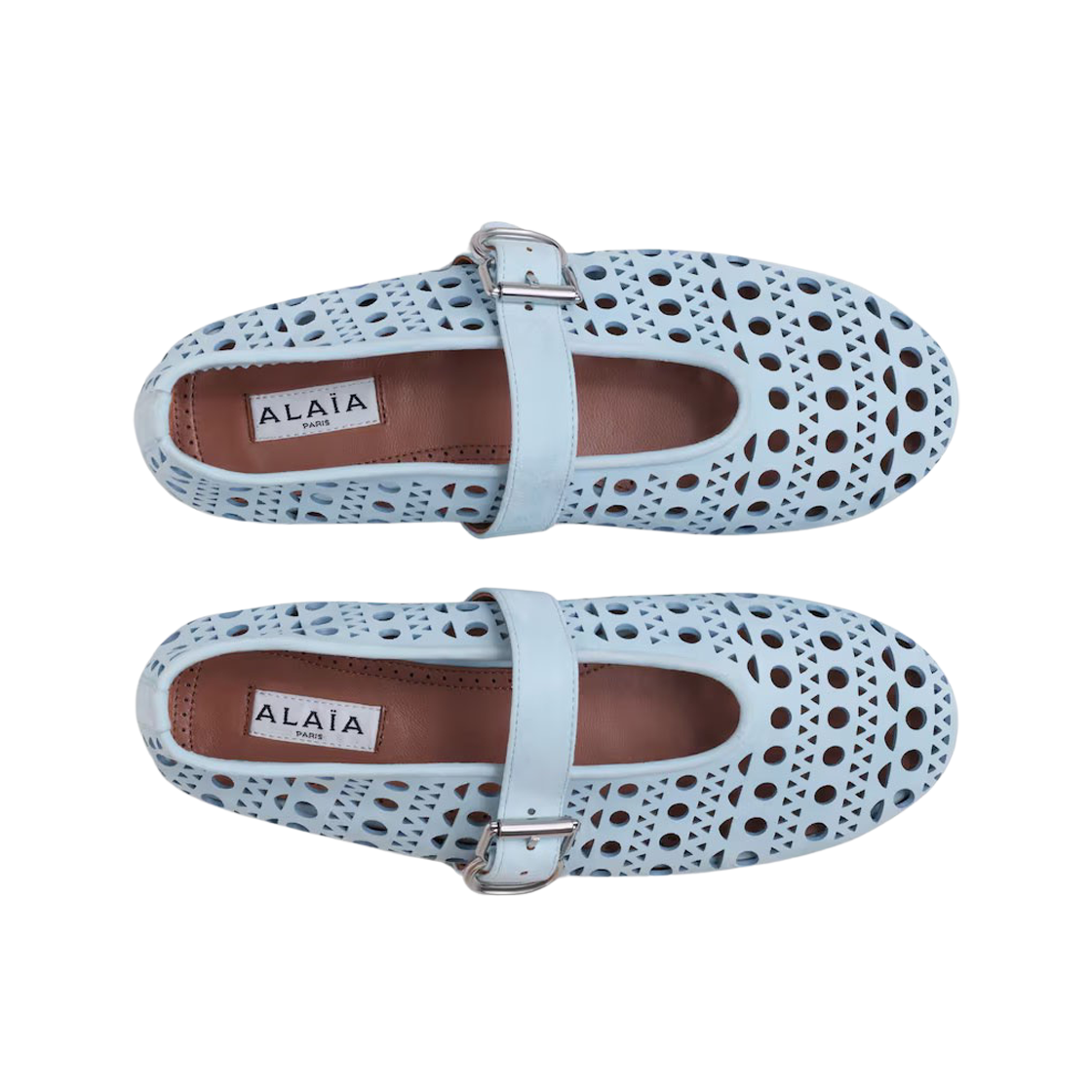 (W) 알라이아 발레 플랫 비엔 램스킨 스카이((W) Alaia Ballet Flats in Vienne Lamskin Sky) - 2