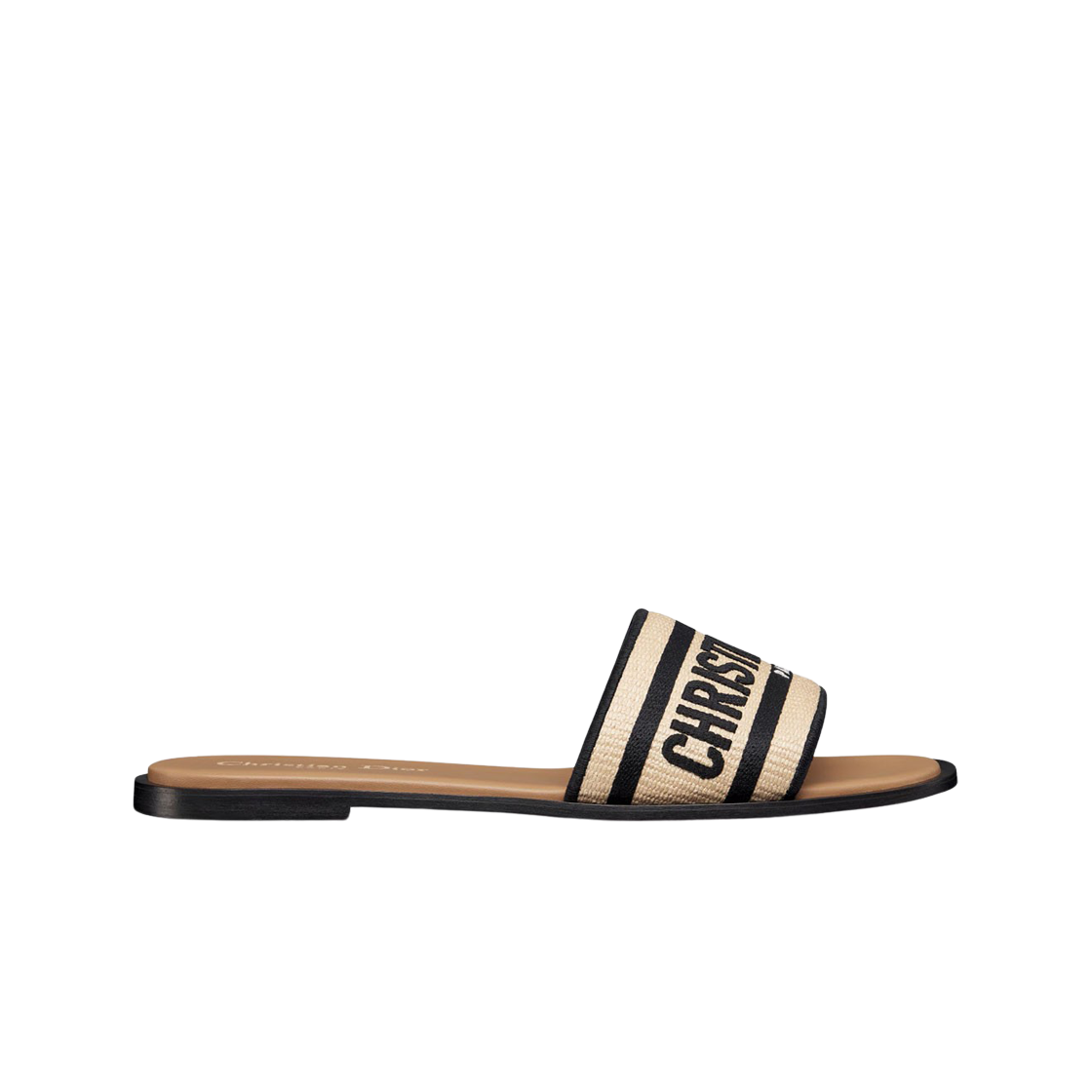 KCO062ECJ-S900 (W) Dior Dway Slide Black Embroidered Cotton Natural Raffia