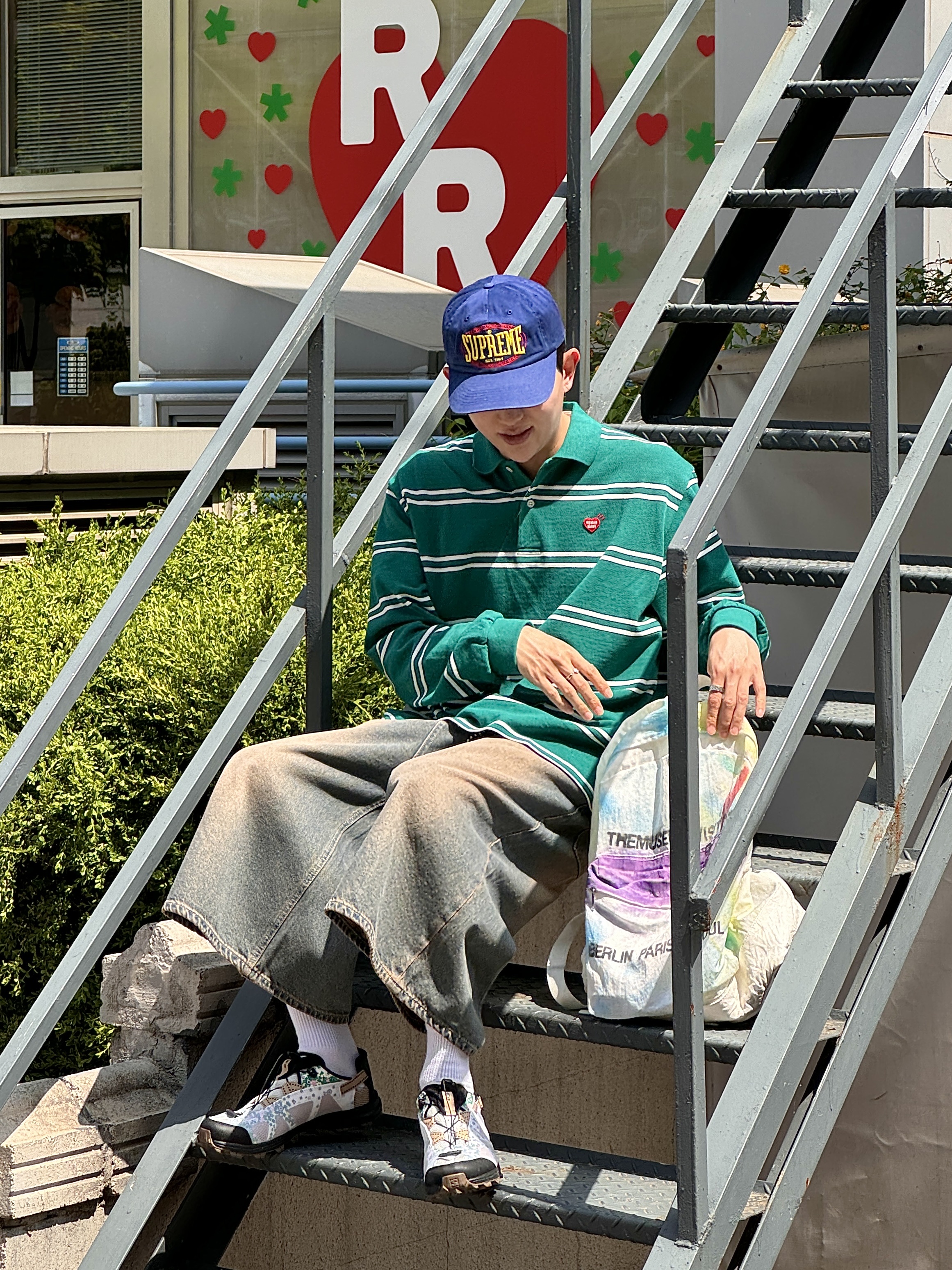 Human Made L/S Polo Shirt Green, Supreme Warm Up 6-Panel Navy - 23FW 착용 스타일 - 2