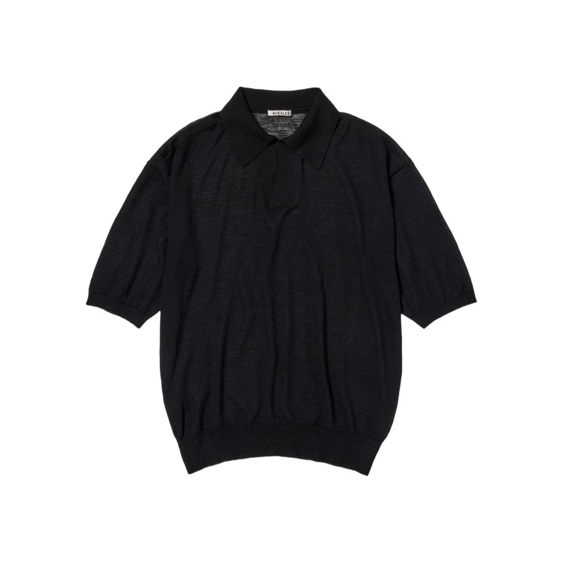 Auralee Hard Twist High Gauge Wool Silk Knit Skipper Polo Black 상세 이미지 1