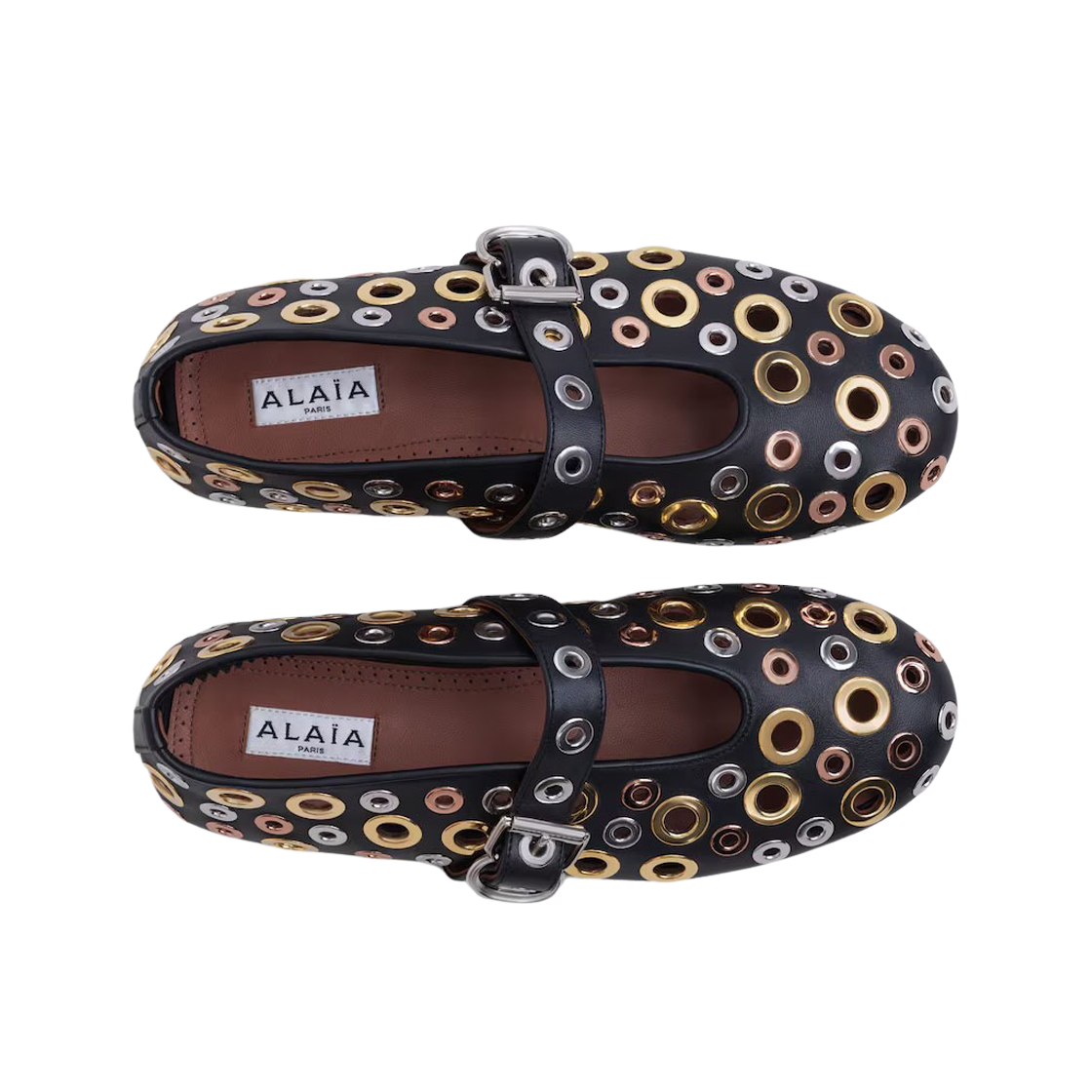 (W) 알라이아 발레 플랫 아일렛 램스킨 블랙((W) Alaia Ballet Flats Eyelet in Lambskin Black) - 2