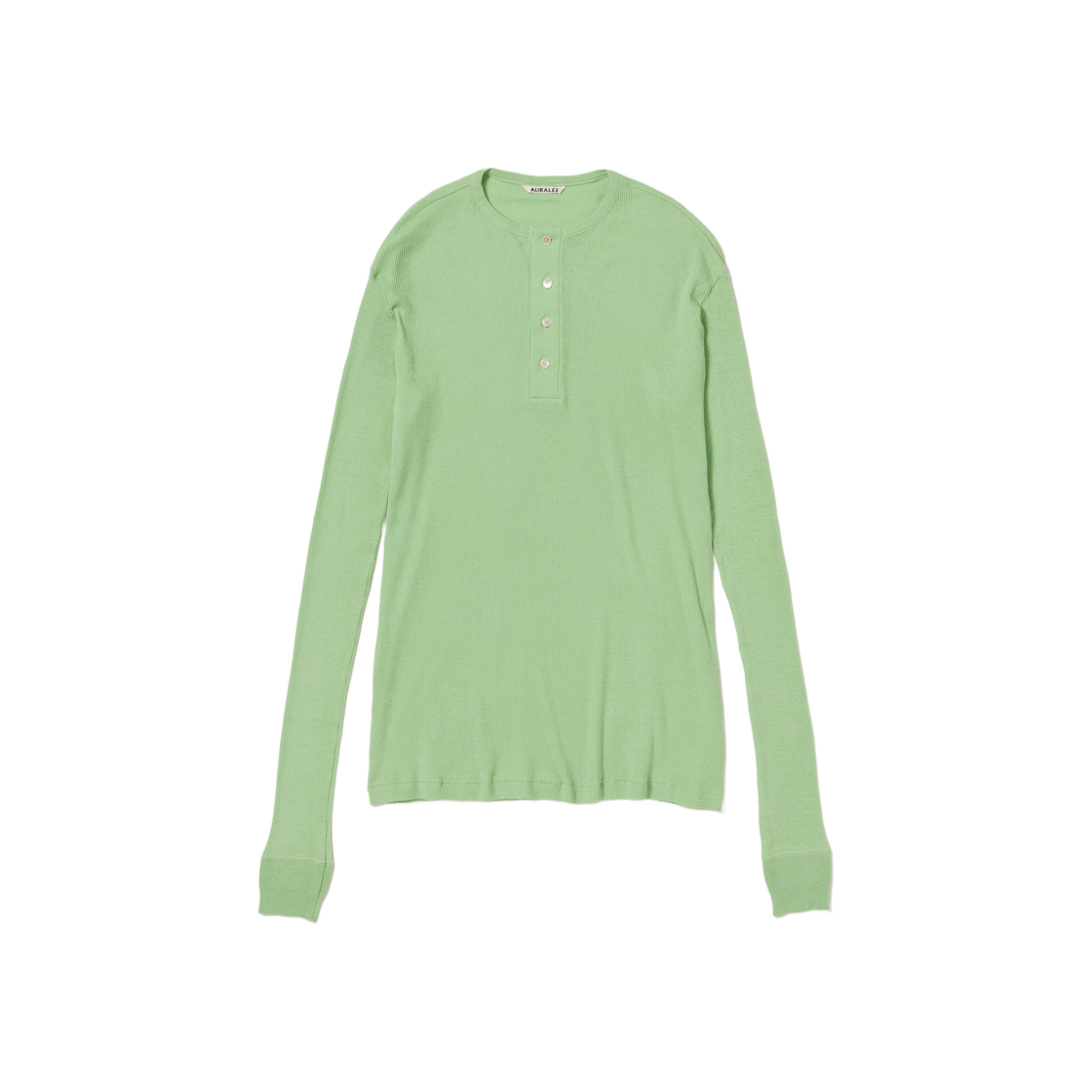 Auralee Organic Soft Rib Henley Neck L/S T-Shirt Light Green 상세 이미지 1