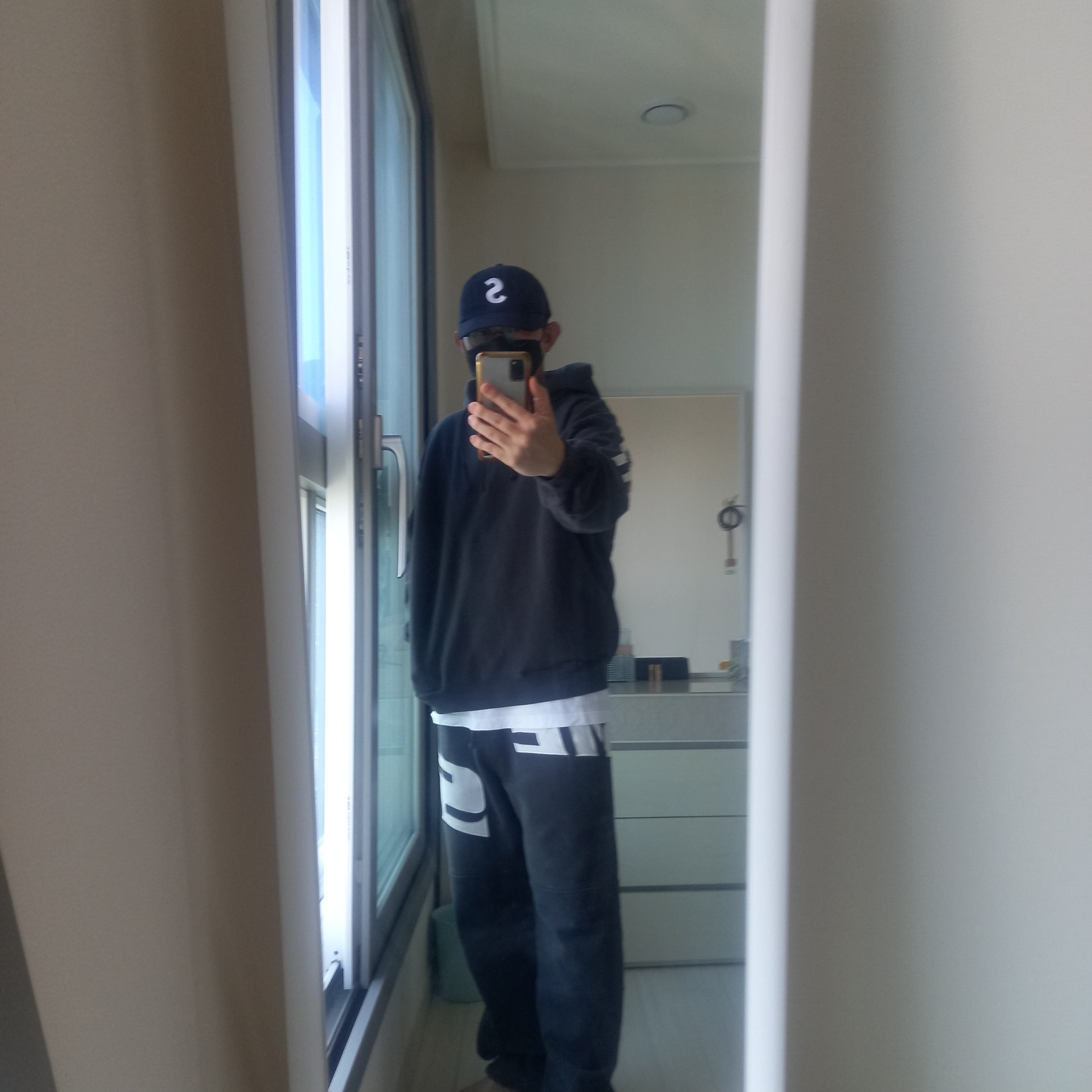 Supreme Seersucker S Logo 6-Panel Black - 24SS, Supreme Wrapped Half Zip Hooded Sweatshirt Washed Black - 24SS 착용 스타일 - 5