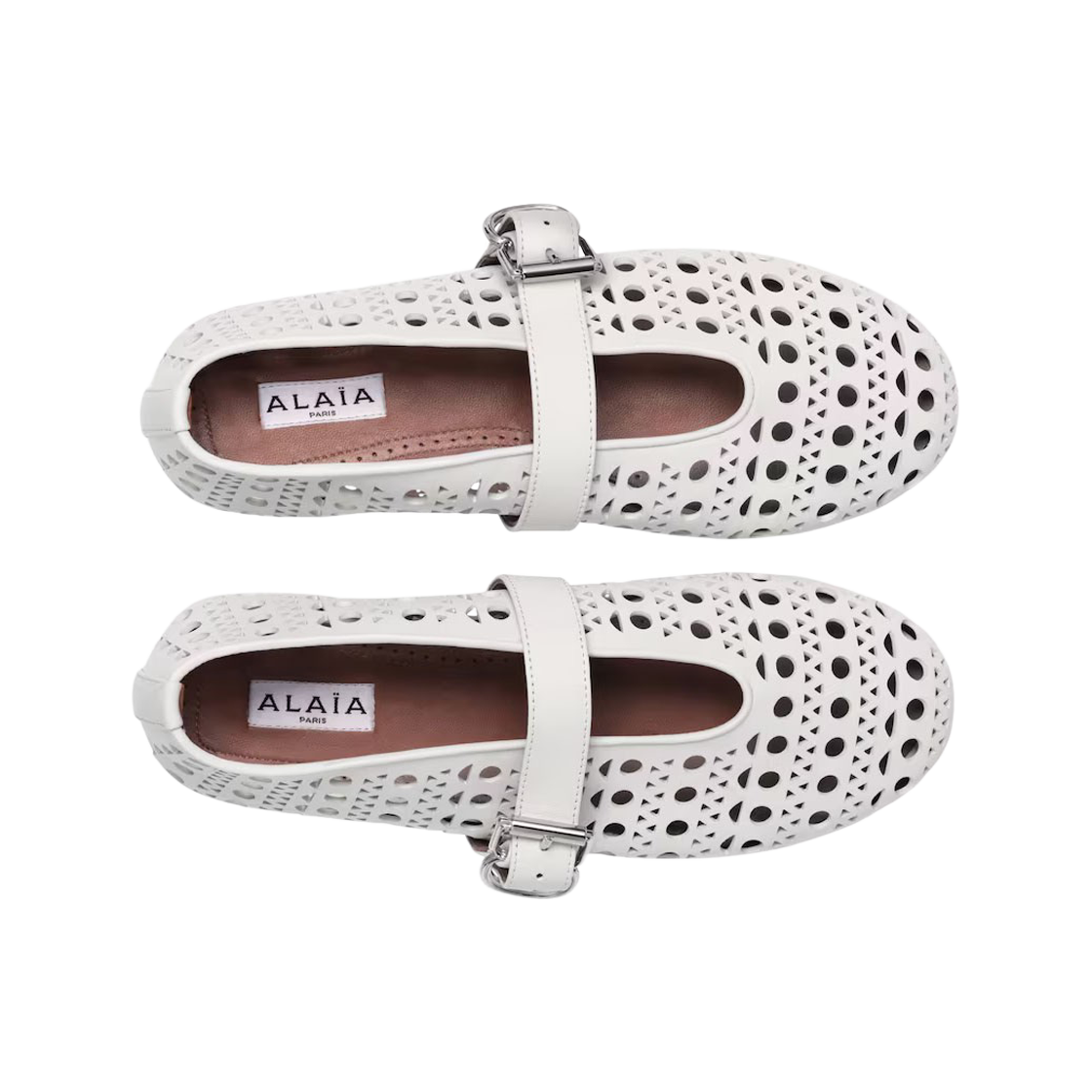 (W) 알라이아 발레 플랫 비엔 램스킨 화이트((W) Alaia Ballet Flats in Vienne Lamskin White) - 2