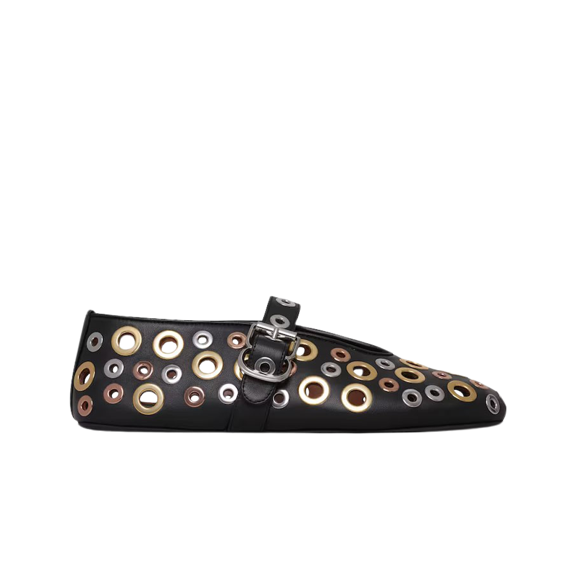 (W) 알라이아 발레 플랫 아일렛 램스킨 블랙((W) Alaia Ballet Flats Eyelet in Lambskin Black) - 1