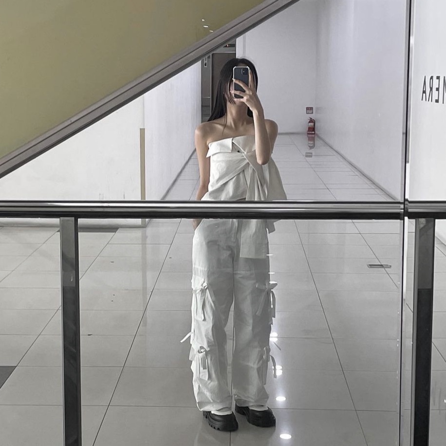 TRUNKPROJECT Strap Cargo Pants White, TRUNKPROJECT Strap Cargo Pants Pink 착용 스타일