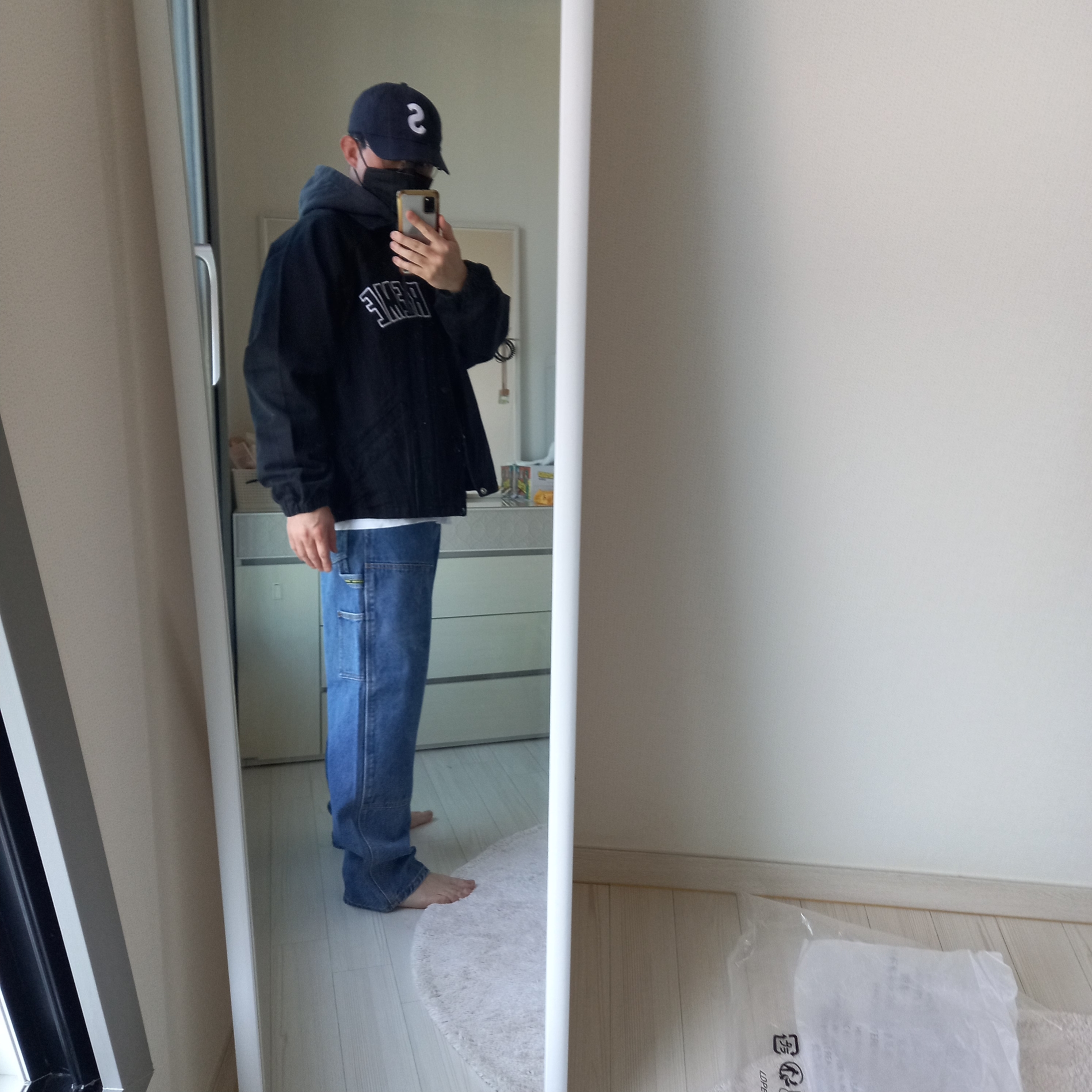 Supreme Arc Denim Coaches Jacket Black - 24SS, Supreme Double Knee Painter Pant Washed Indigo - 24SS 착용 스타일 - 4