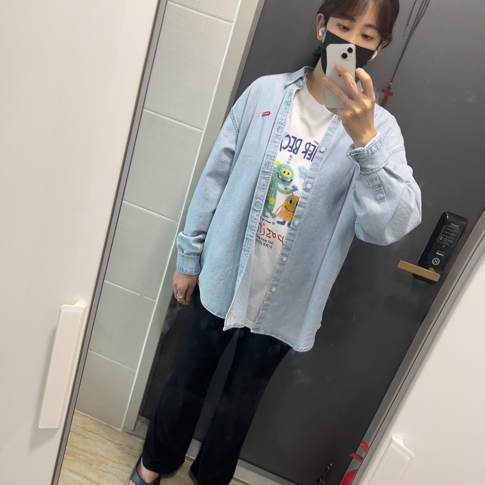 Supreme Small Box Shirt Washed Blue - 24SS 착용 스타일