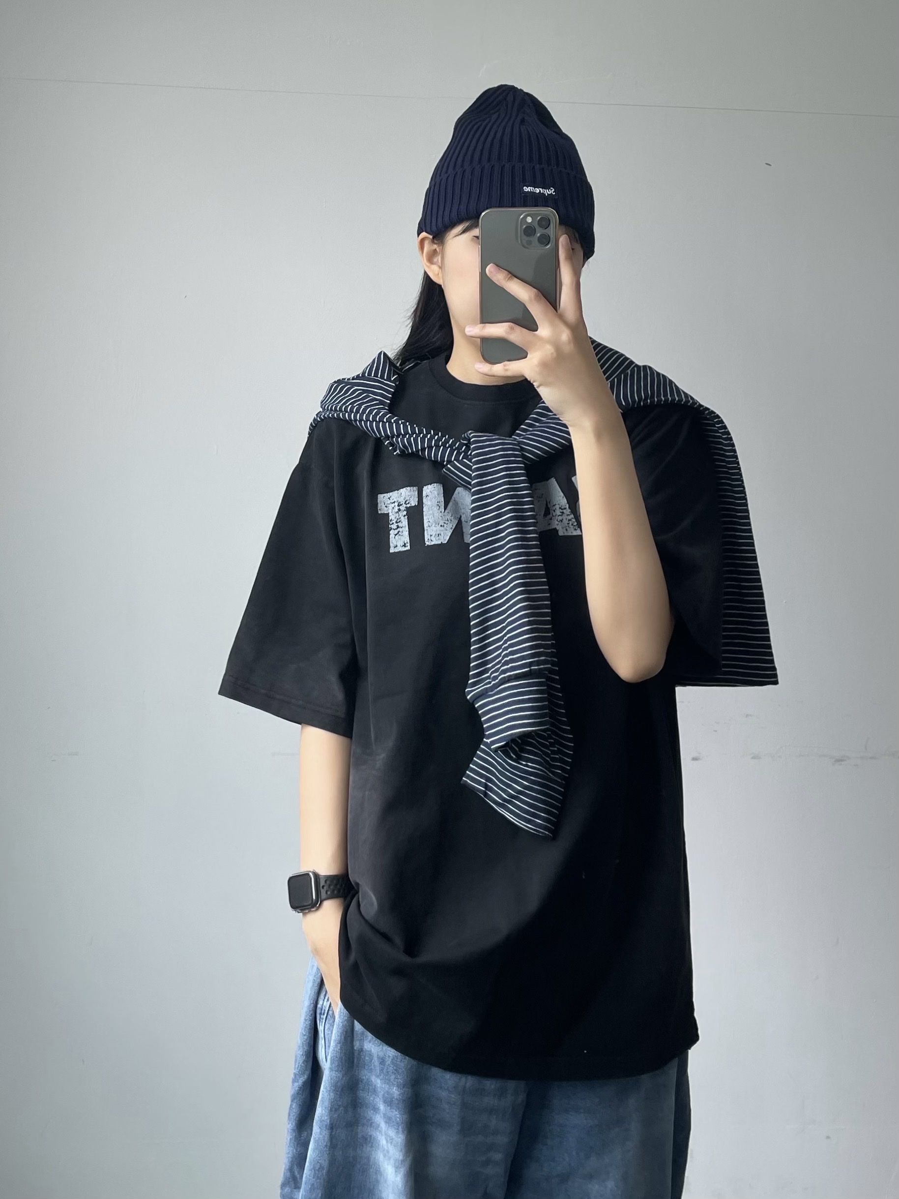 Supreme Overdyed Beanie Navy - 24SS, Nike x Stussy Air Penny II Rattan and Limestone 착용 스타일 - 4
