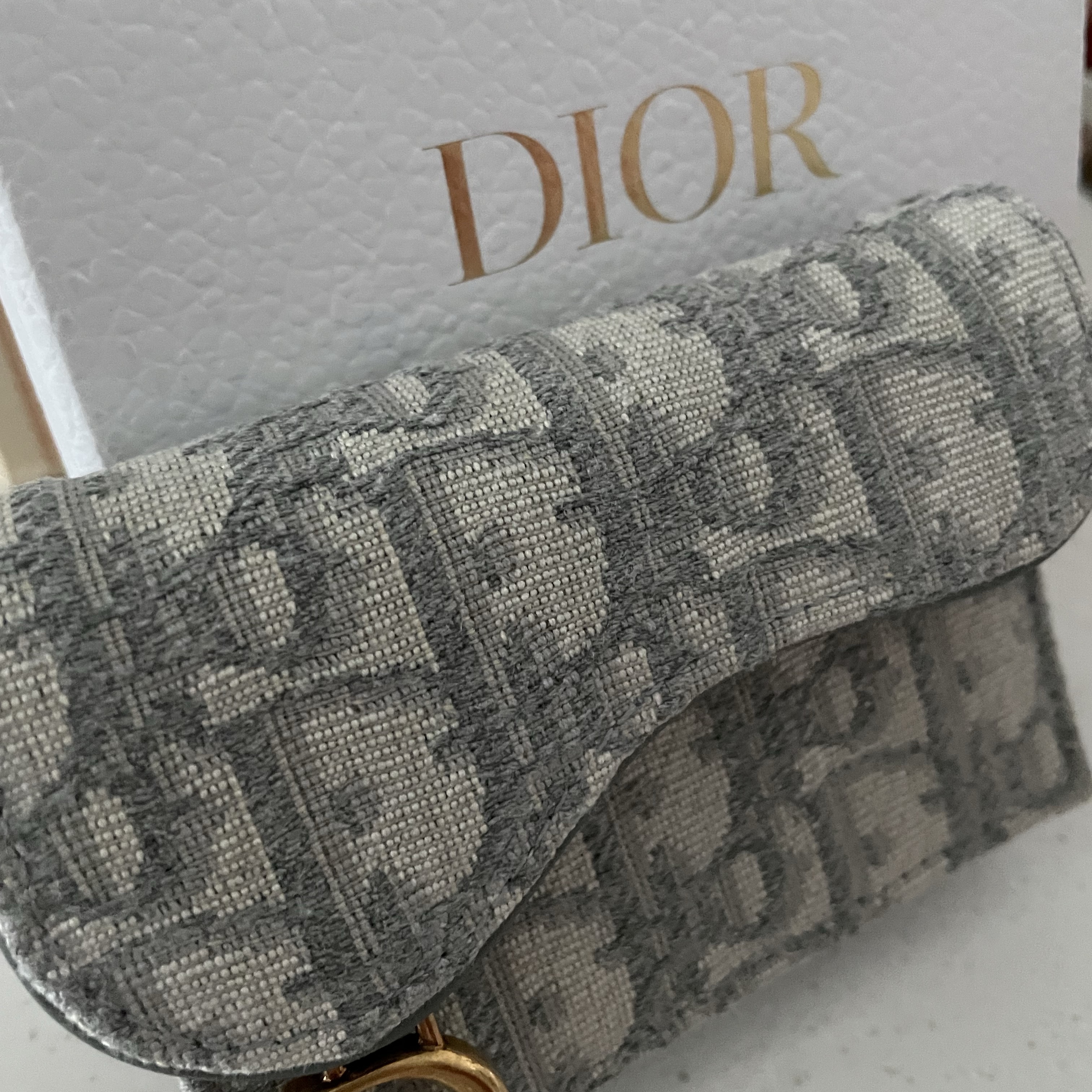 Dior Saddle Flap Card Holder Grey Dior Oblique Jacquard 착용 스타일