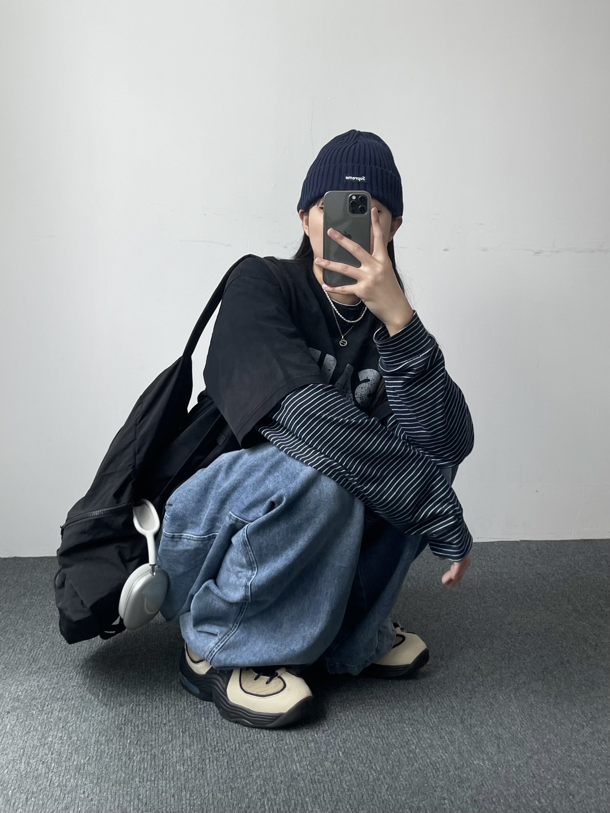 Supreme Overdyed Beanie Navy - 24SS, Nike x Stussy Air Penny II Rattan and Limestone 착용 스타일 - 1