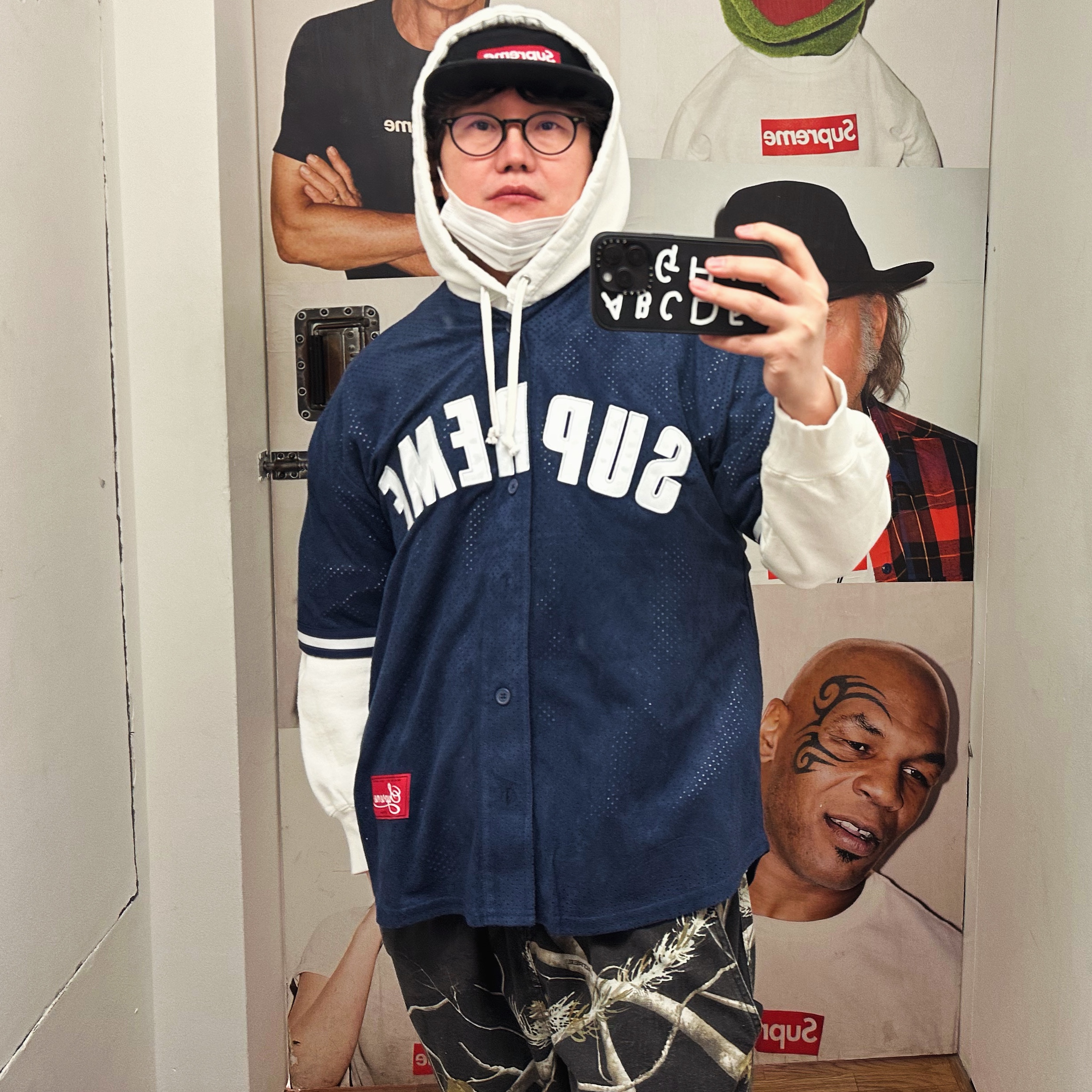 Supreme Ultrasuede Mesh Baseball Jersey Navy - 24SS 착용 스타일