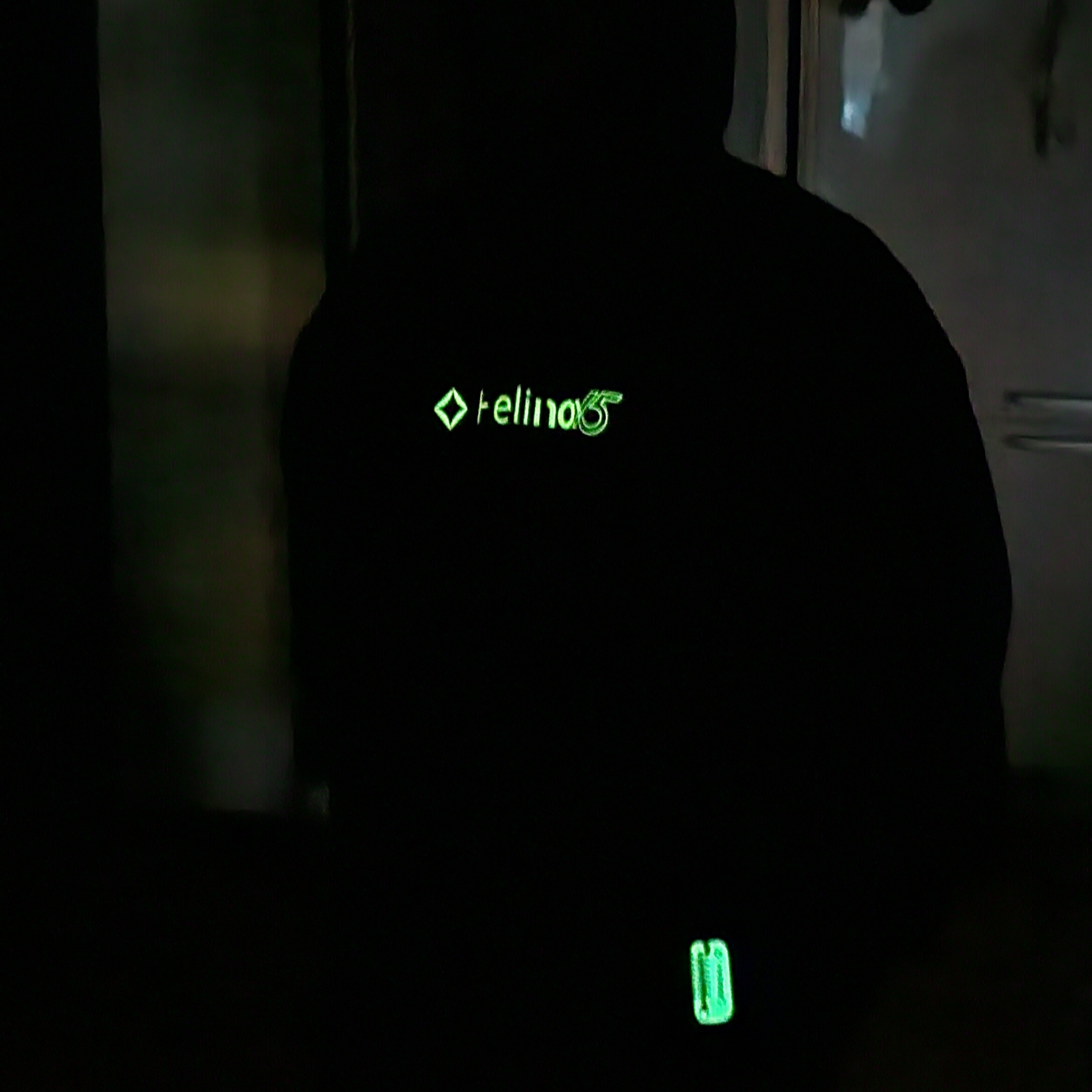 Helinox 15th Anniversary Hoodie Black, Helinox 15th Anniversary Zipperpull Thermometer Lumazip Light Stored Black 착용 스타일 - 2