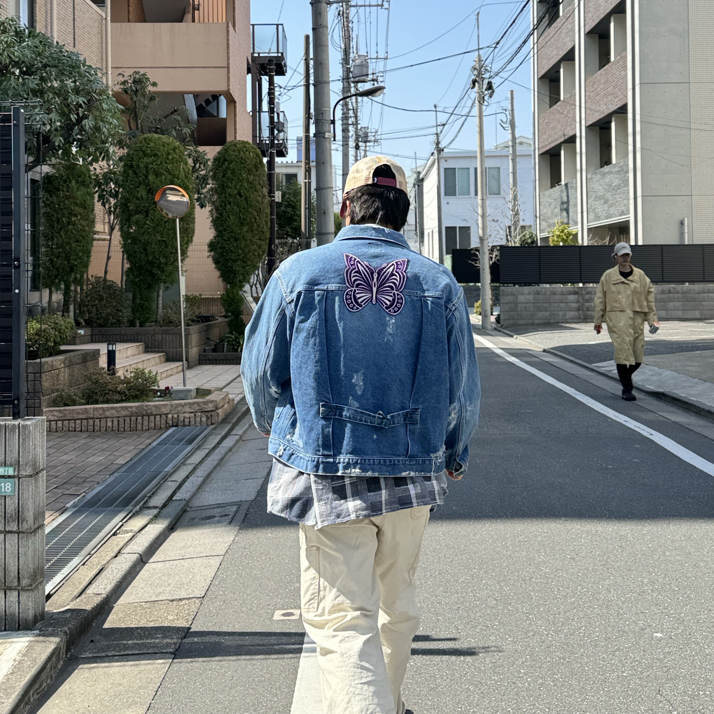 Needles Assorted Patch Denim Jacket Indigo, Kapital Thin Canvas Lumbar Pants Kinari 착용 스타일 - 2