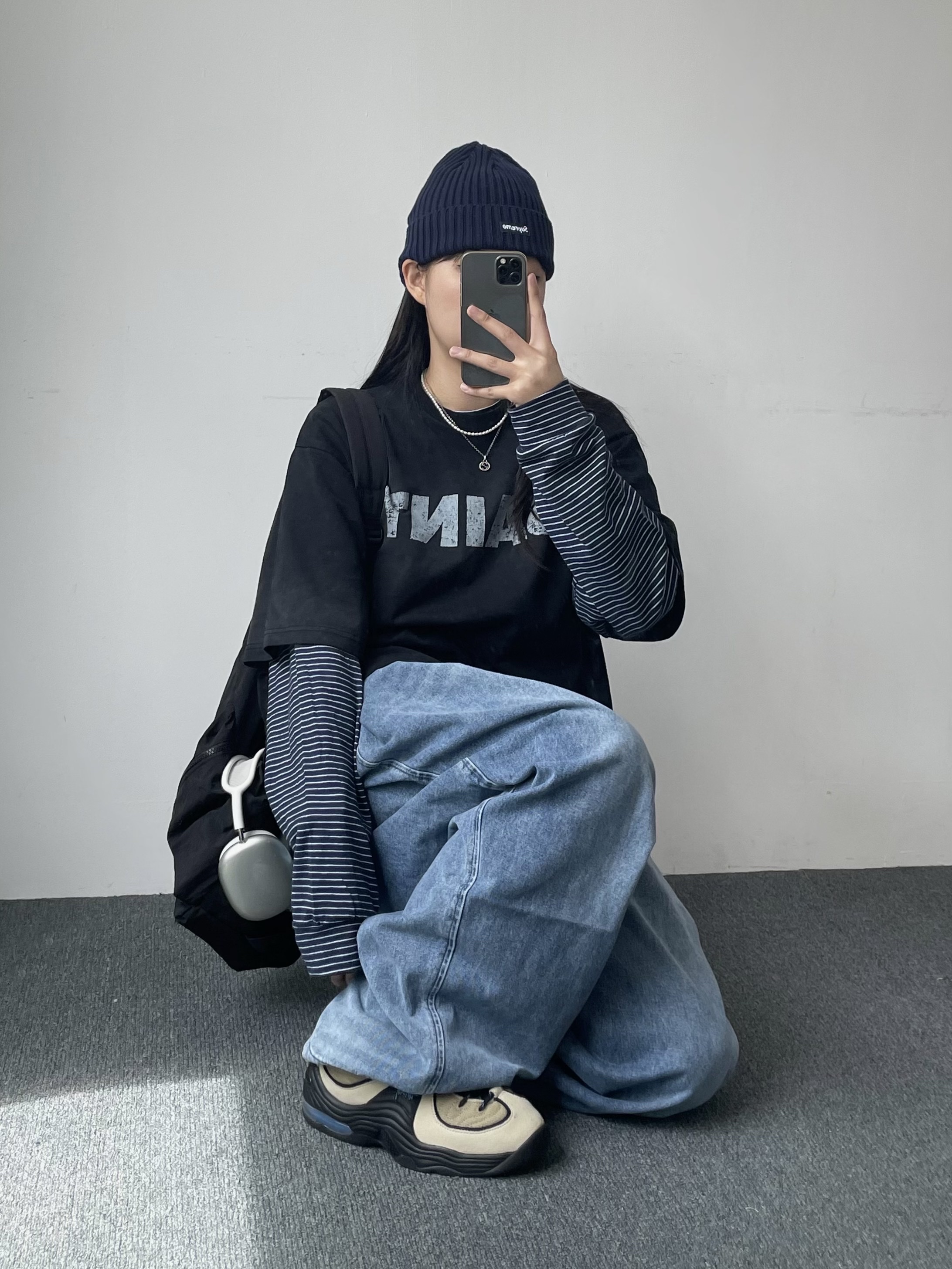Supreme Overdyed Beanie Navy - 24SS, Nike x Stussy Air Penny II Rattan and Limestone 착용 스타일 - 2