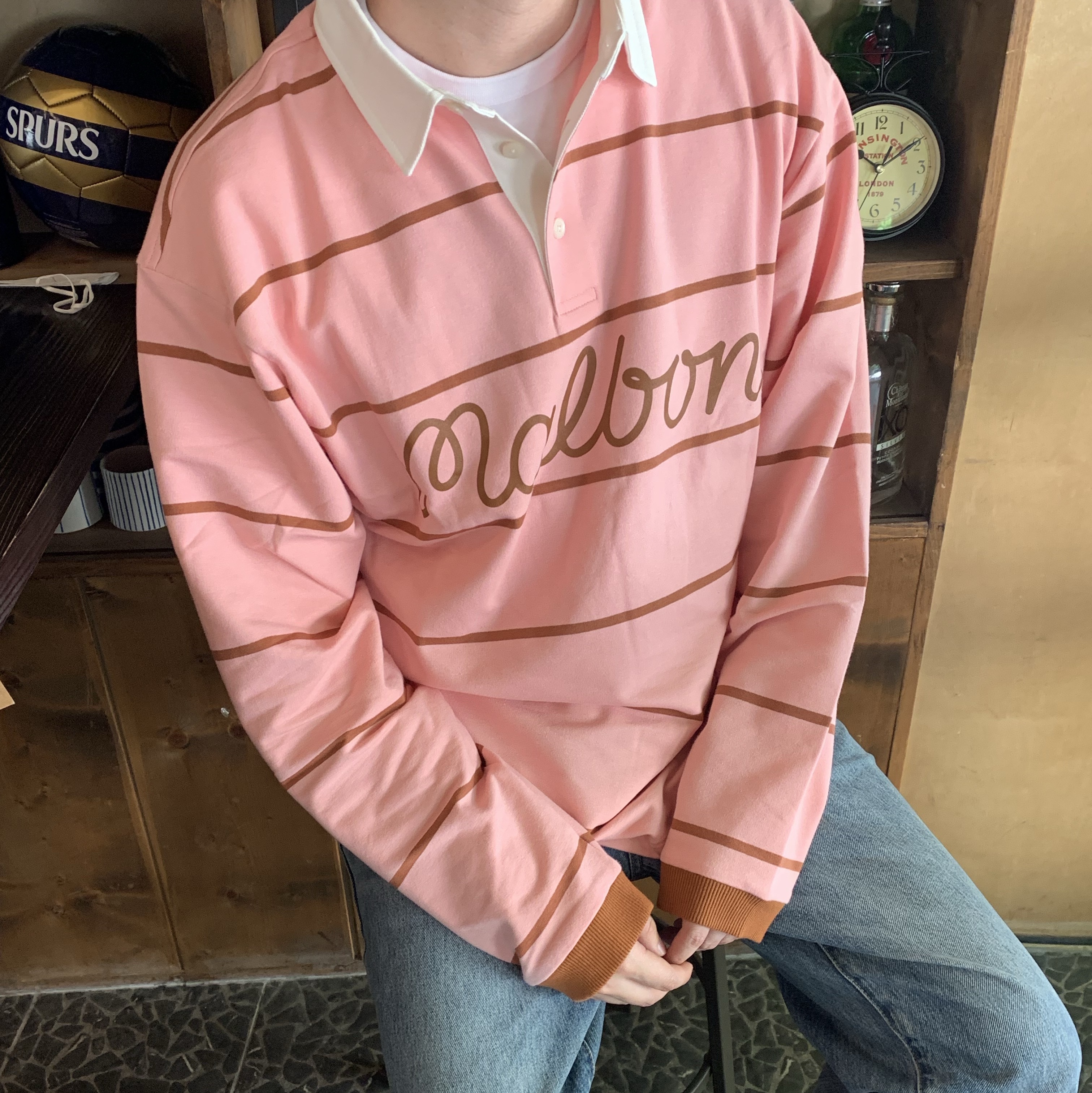 Malbon Golf Malbon Rugby T-Shirt Navy 착용 스타일 - 1