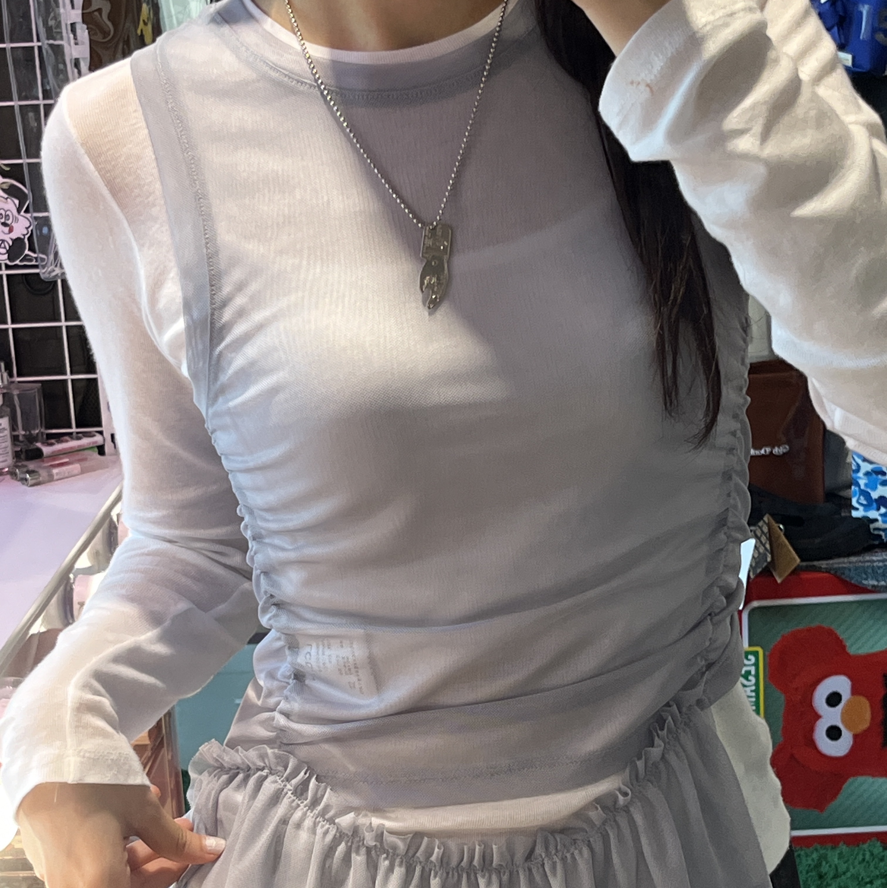 (W) Diesel T-Ballet-D Logo LS T-Shirt Black, Hysteric Glamour You Pay Necklace Silver 착용 스타일 - 2