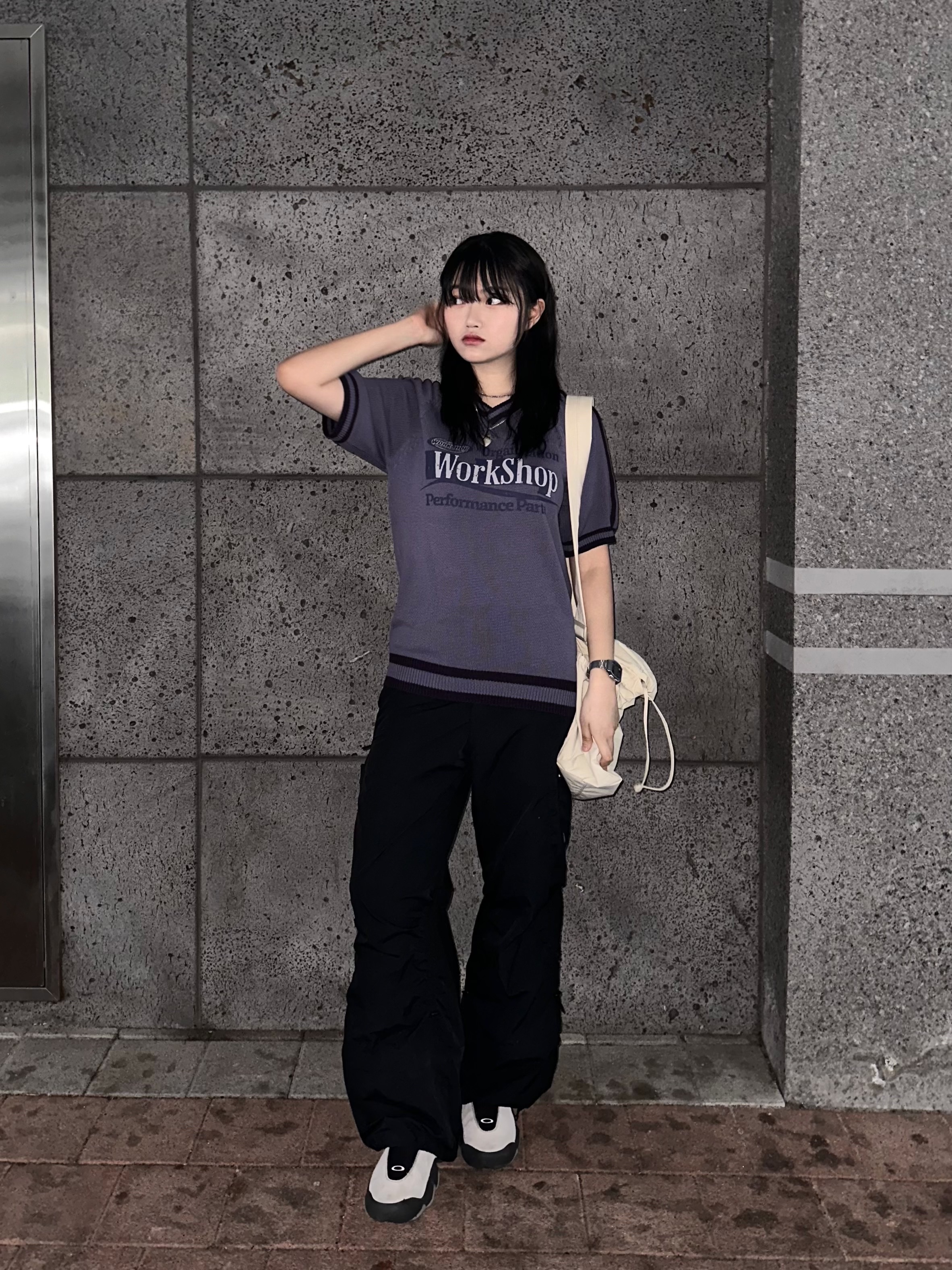 (W) Coyseio Lace String Pants Black, Oakley Factory Team x Brain Dead Flesh White Birch 착용 스타일